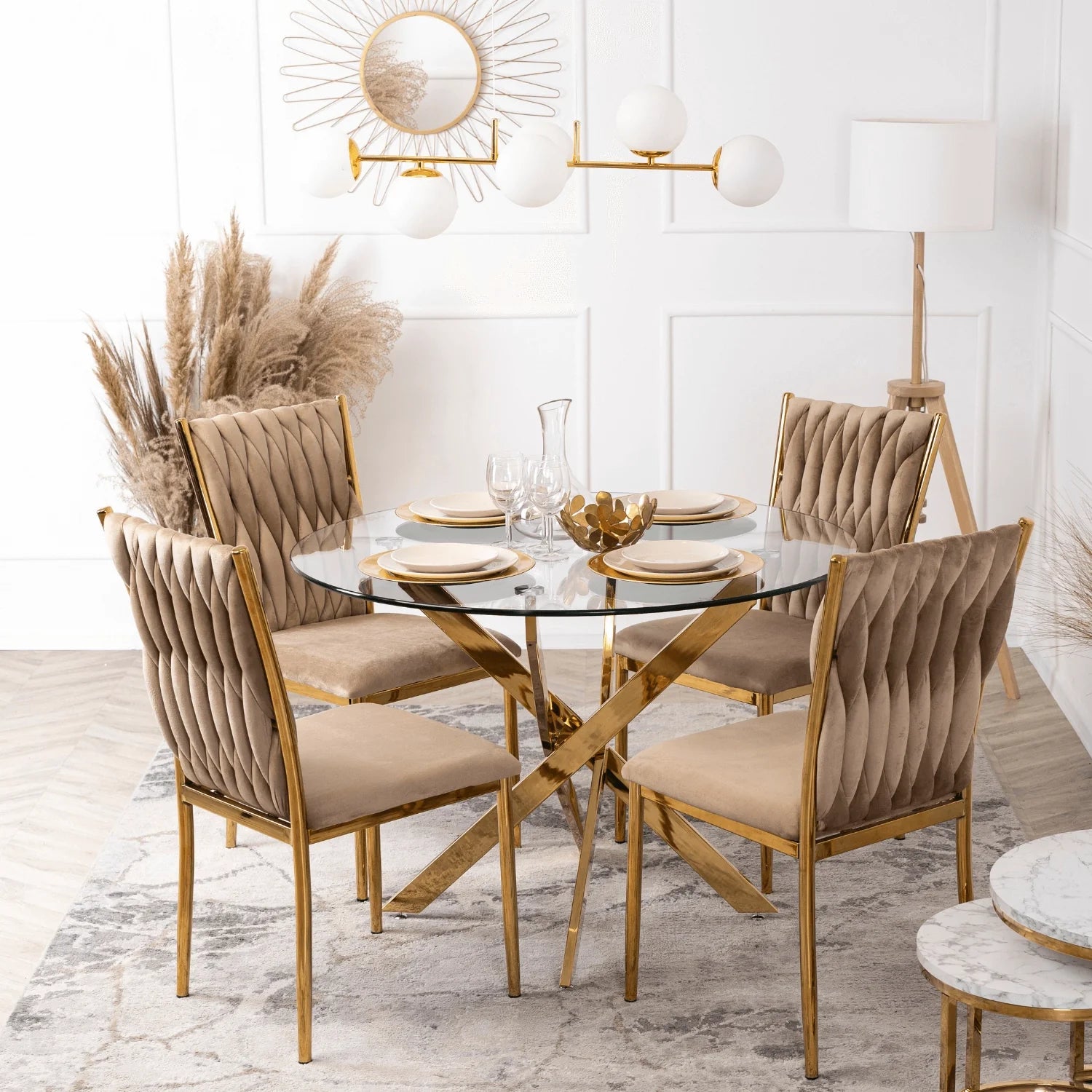 Elite DAN Chair – Beige Velvet & Gold Frame