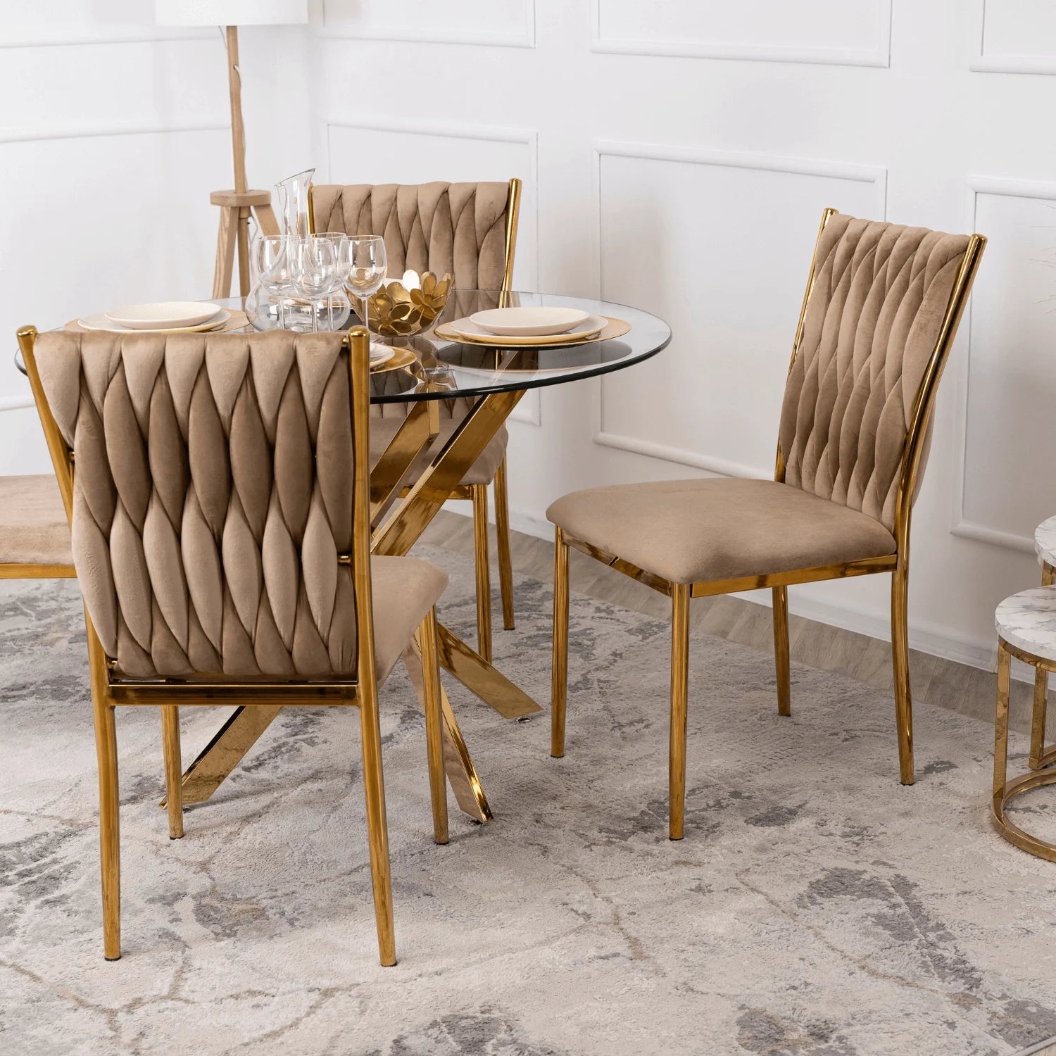 Elite DAN Chair – Beige Velvet & Gold Frame