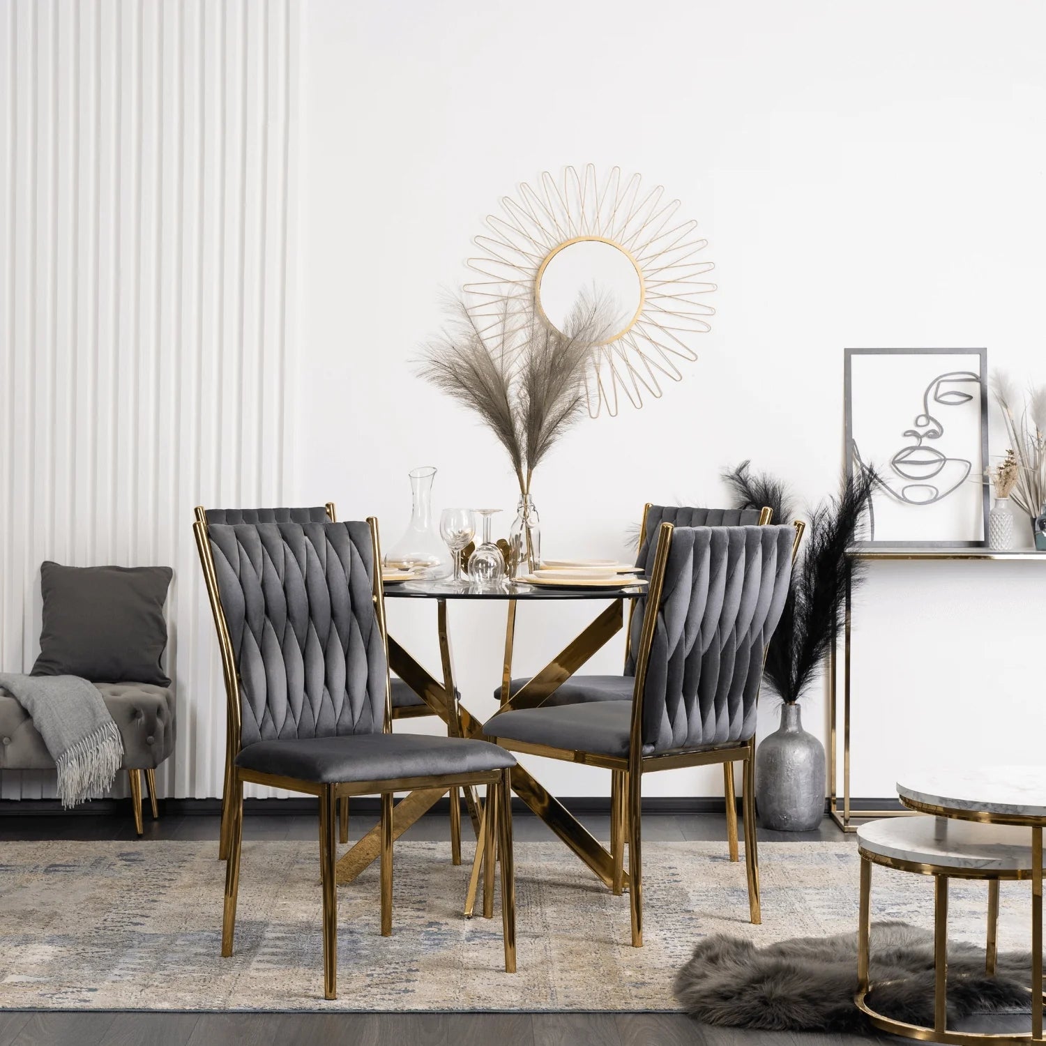 Elite DAN Chair – Gray Velvet & Gold Frame