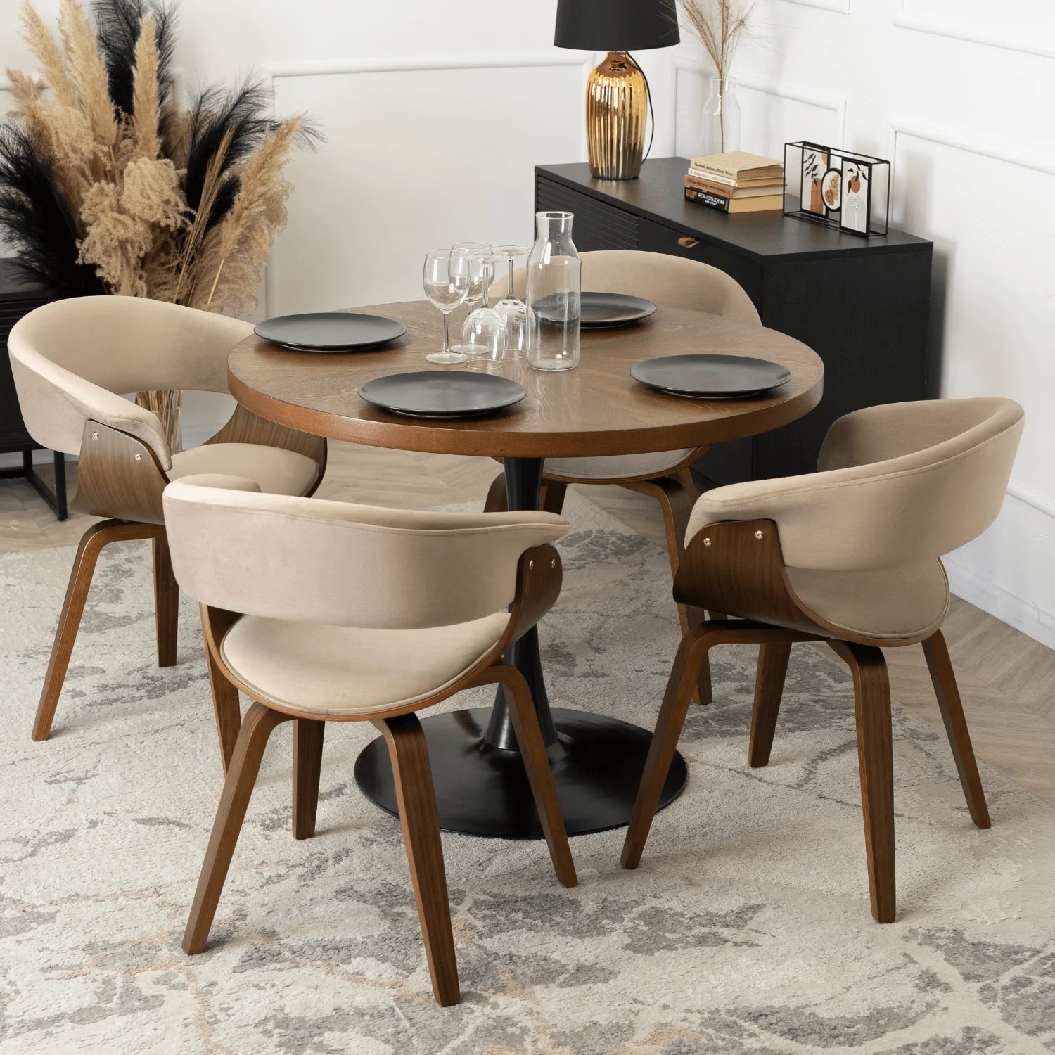 Elite GARY Beige/Walnut Chair – A Timeless Fusion of Comfort & Elegance