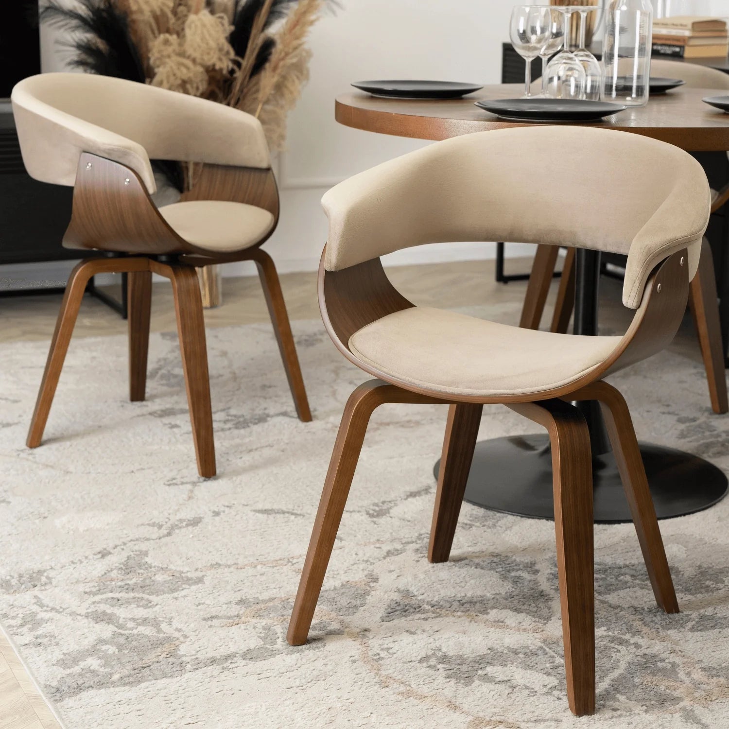 Elite GARY Beige/Walnut Chair – A Timeless Fusion of Comfort & Elegance