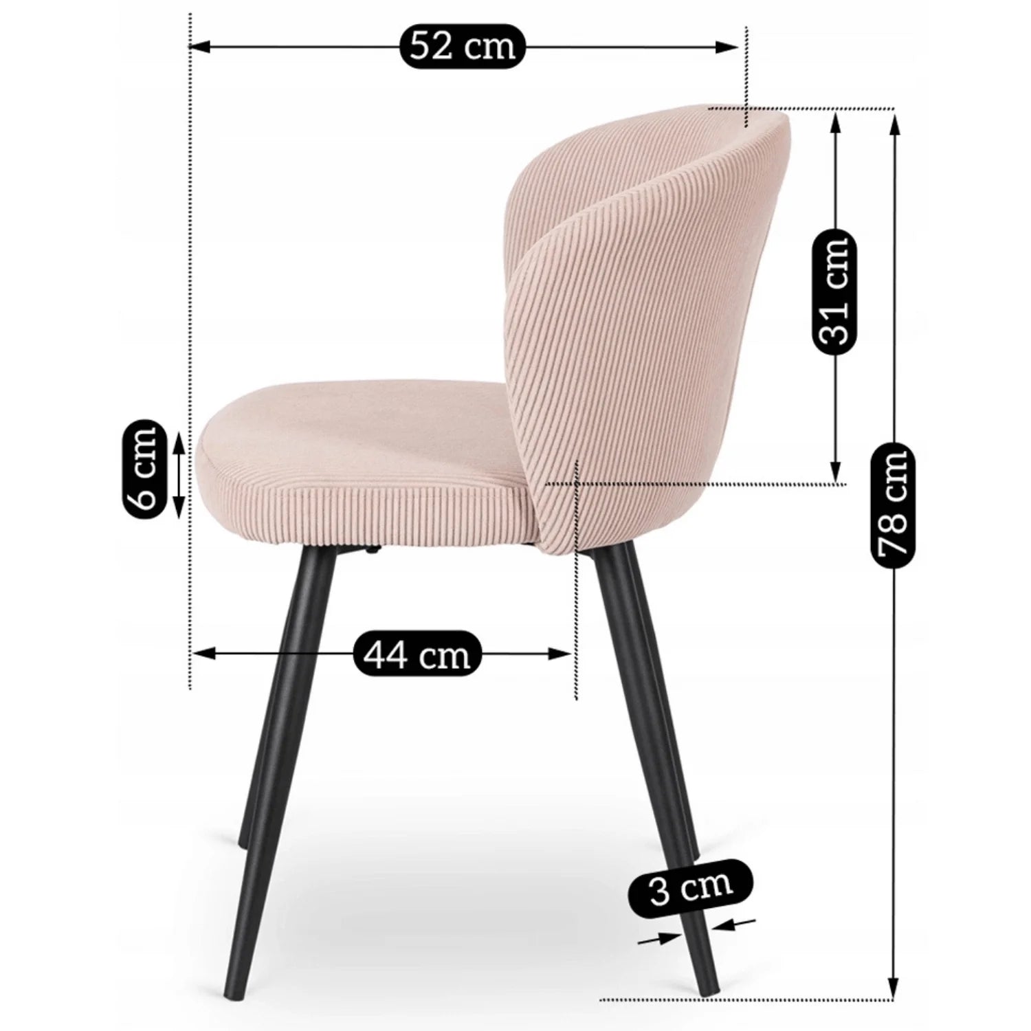 Elite HAILEY Stuhl – Schicker rosa Cord mit schwarzen Metallbeinen