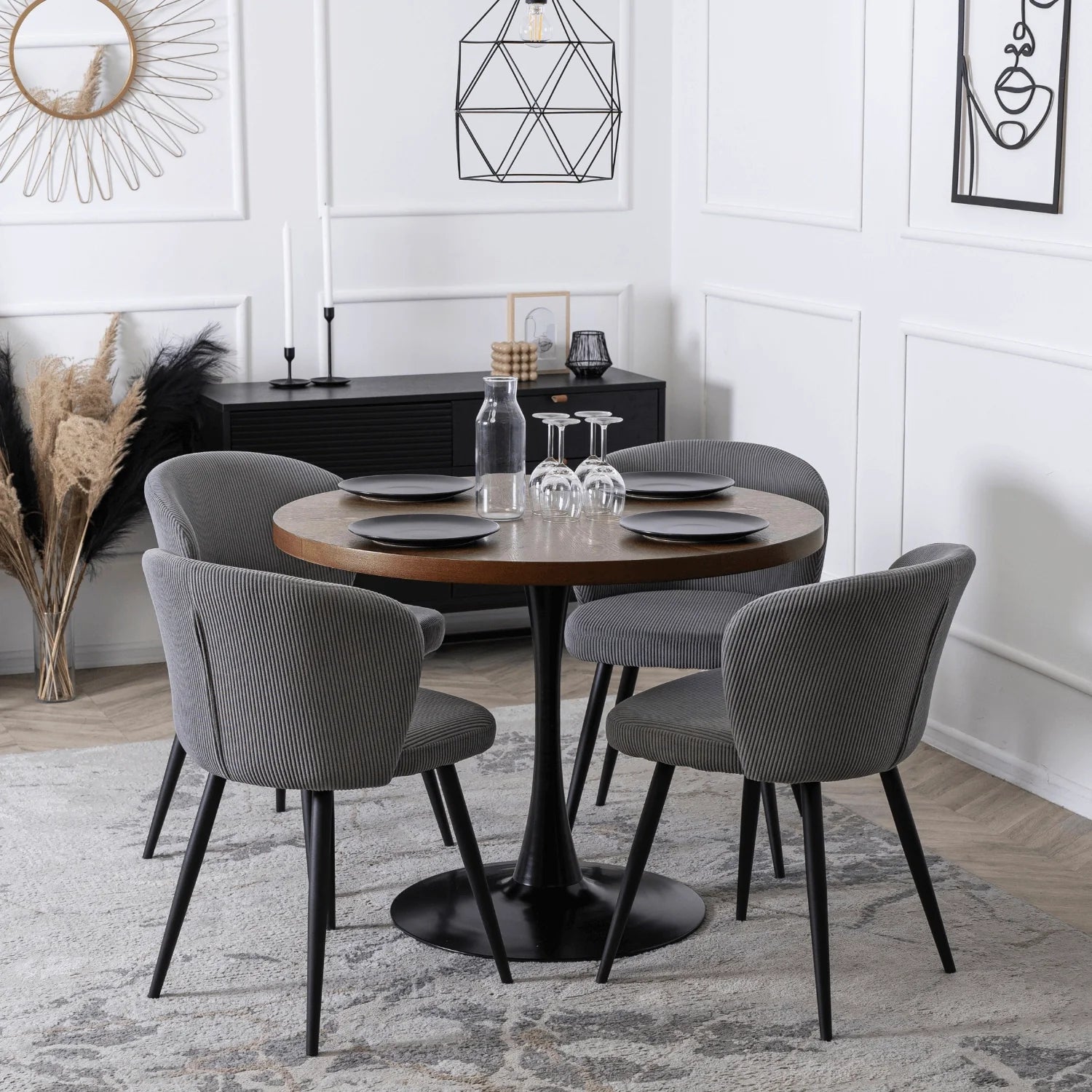 Elite HAILEY Chair – Modern Gray Corduroy with Black Metal Legs