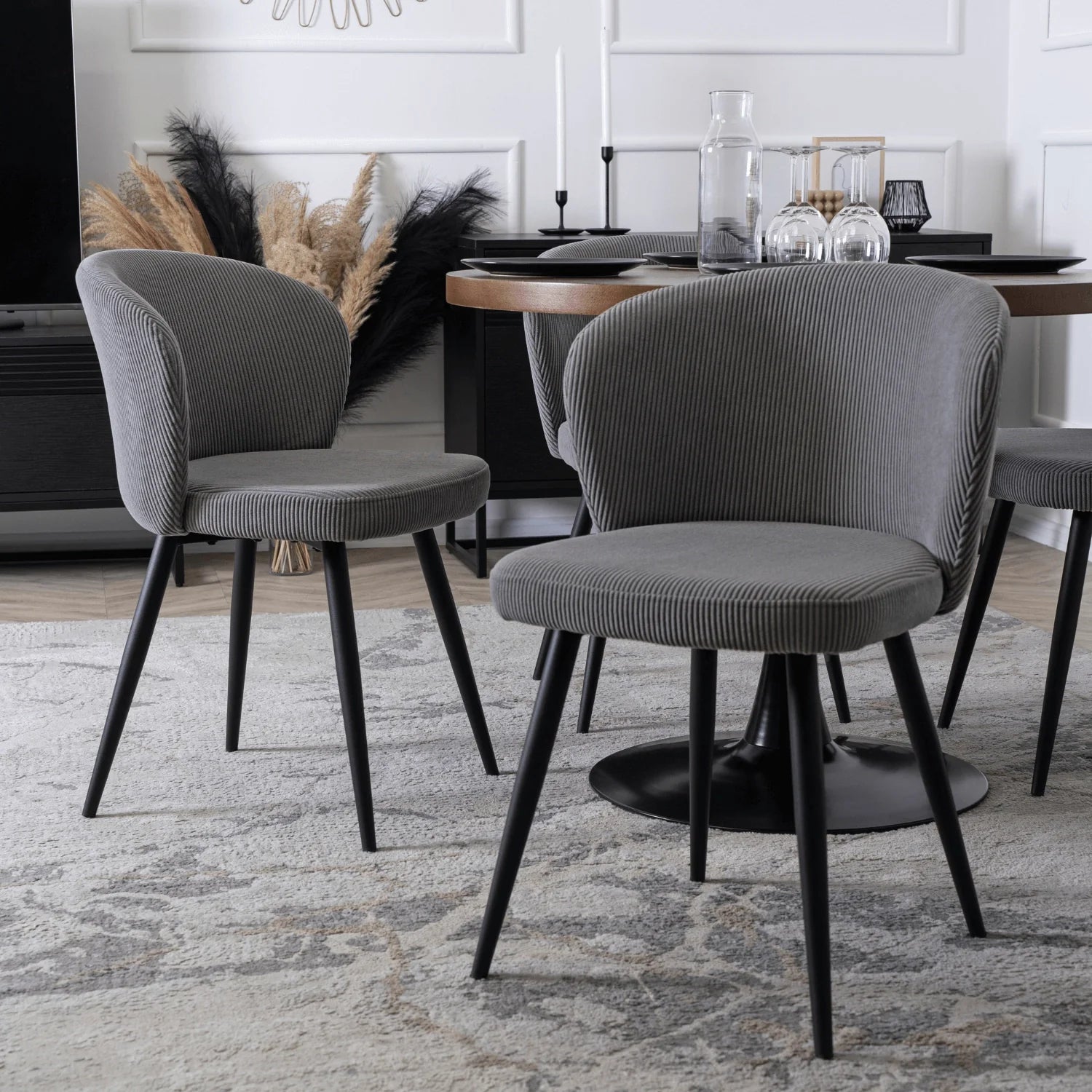 Elite HAILEY Chair – Modern Gray Corduroy with Black Metal Legs