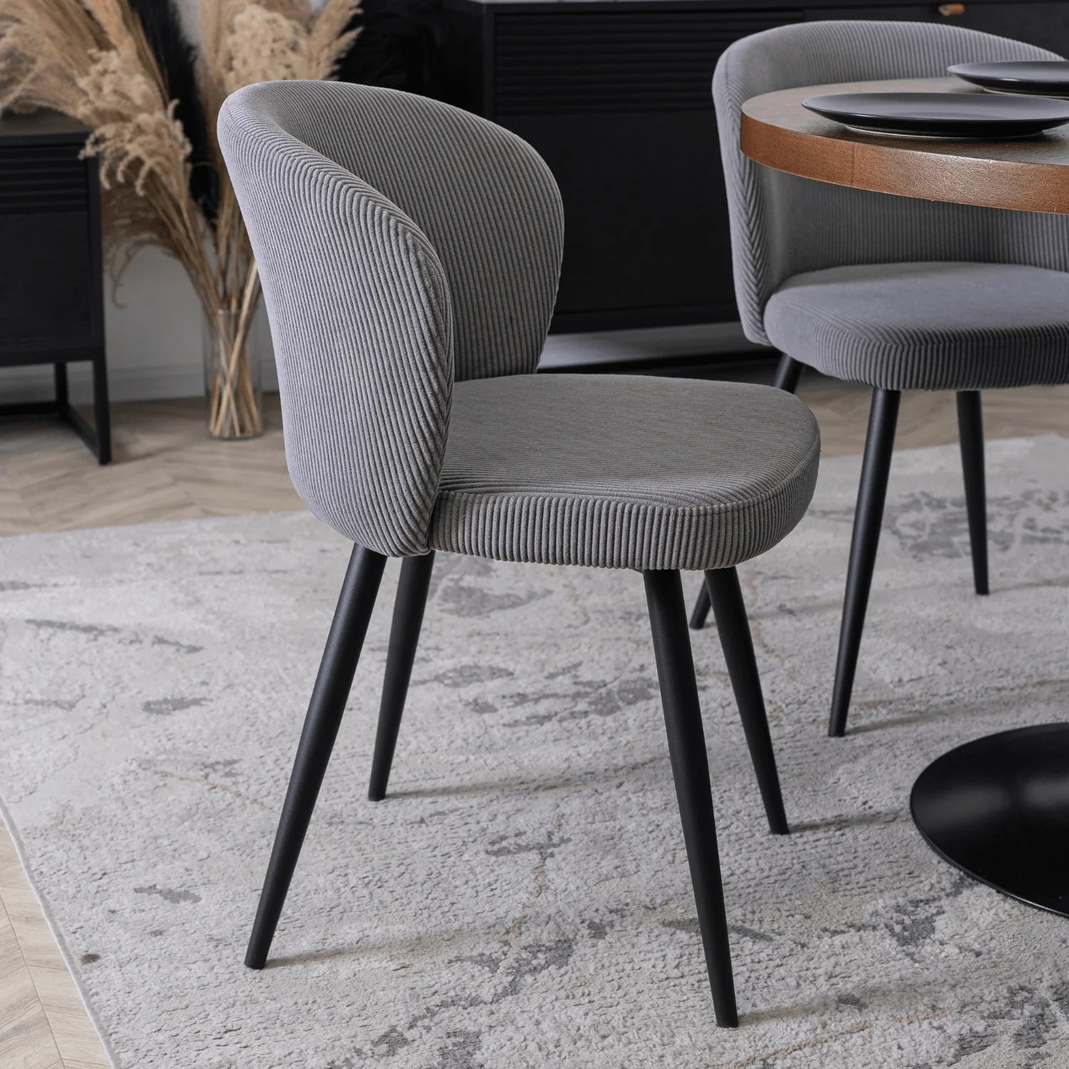 Elite HAILEY Chair – Modern Gray Corduroy with Black Metal Legs