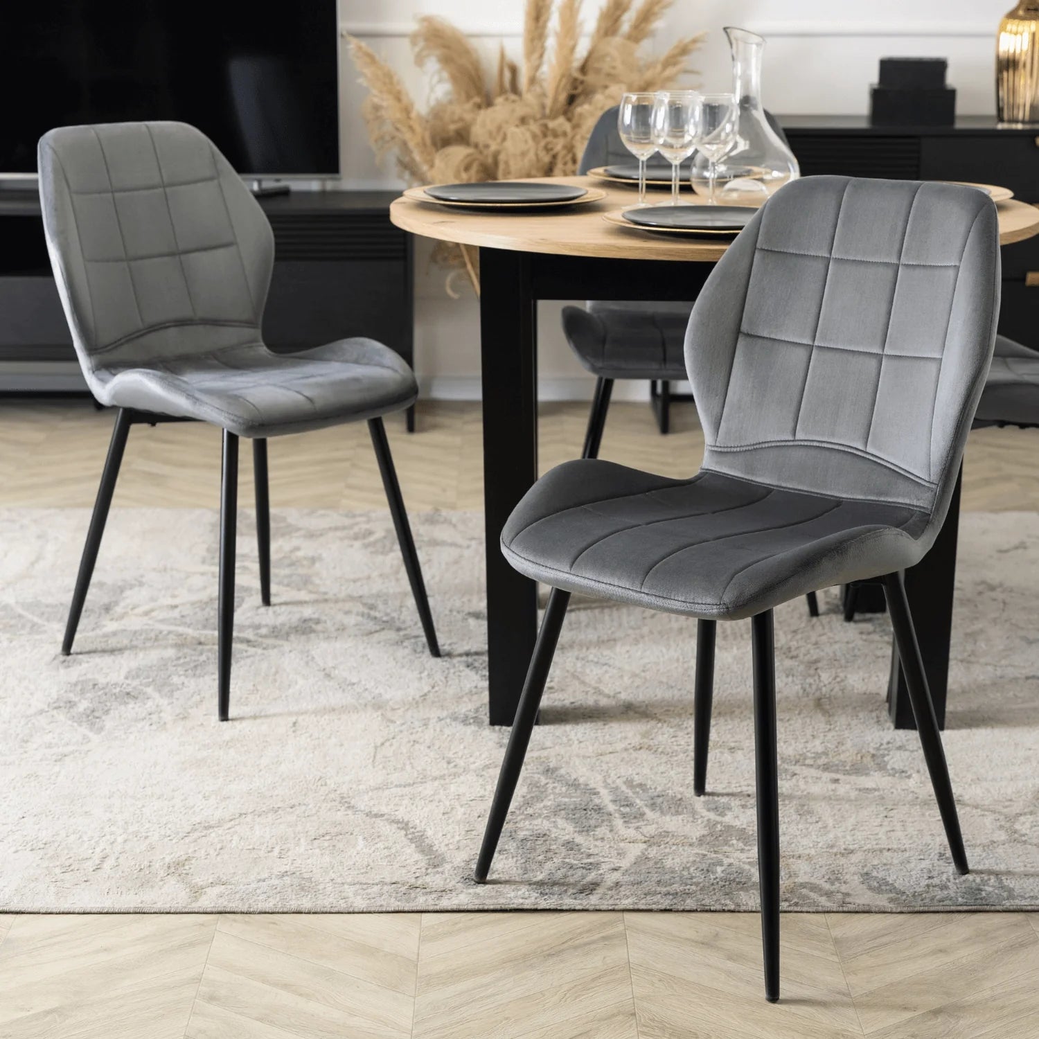 Elite IRYS Grauer Veloursstuhl – Moderner Komfort und Eleganz