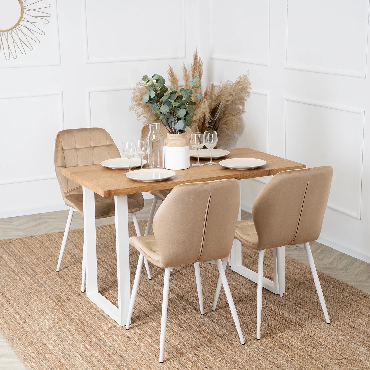 Elite LUCKY Beige Velvet Chair with White Legs – A Touch of Elegance