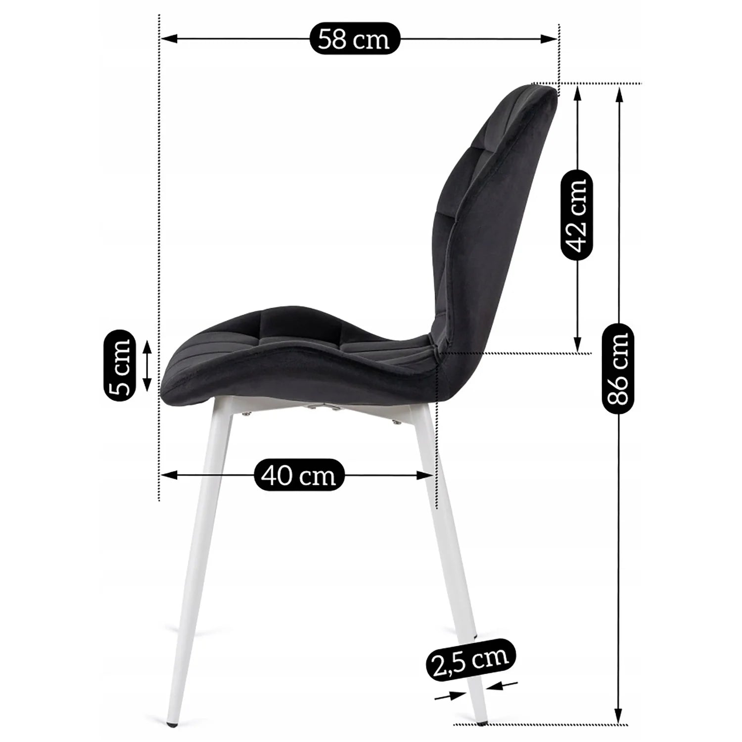 Elite LUCKY Black Velvet Chair with White Legs – A Modern Statement Piece