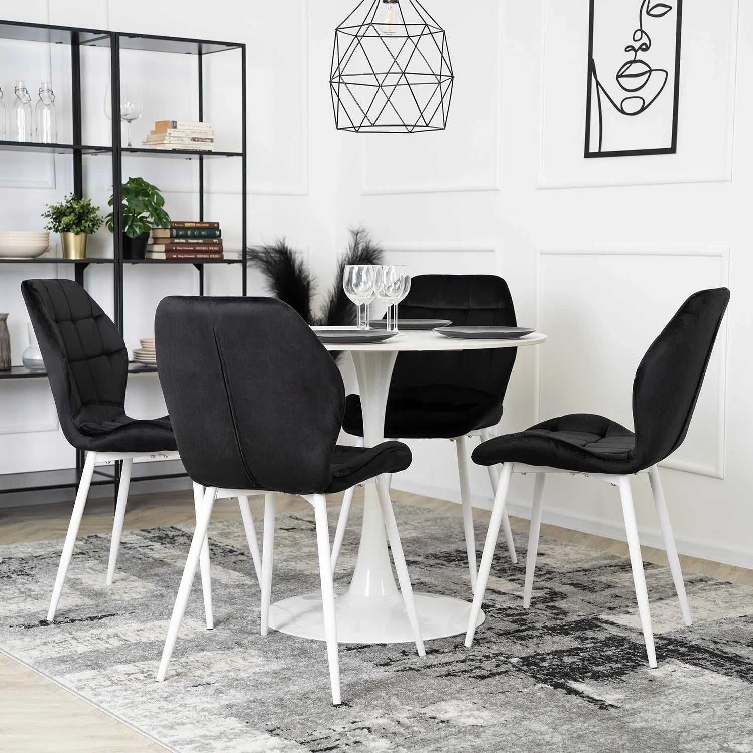 Elite LUCKY Black Velvet Chair with White Legs – A Modern Statement Piece