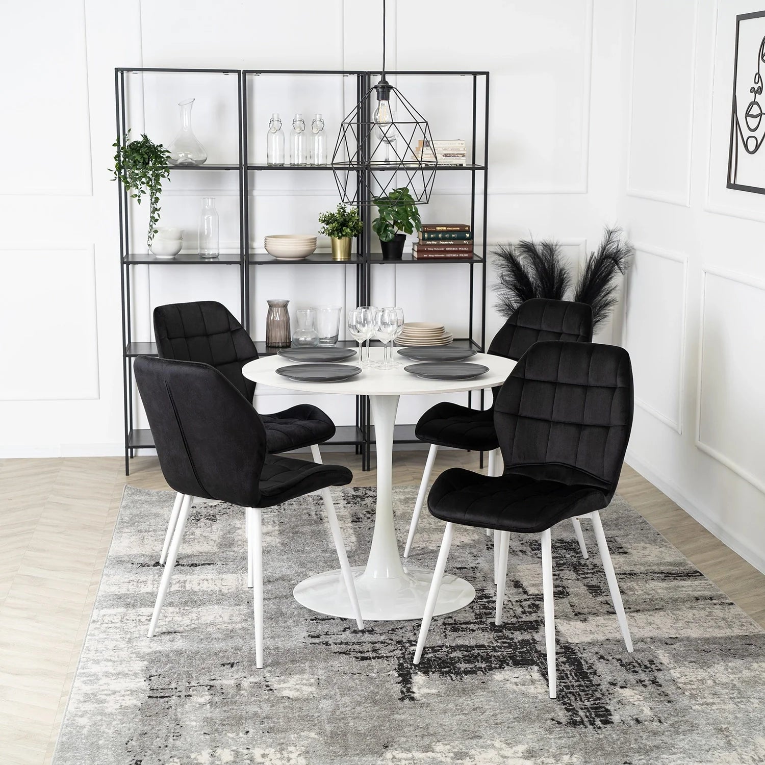 Elite LUCKY Black Velvet Chair with White Legs – A Modern Statement Piece