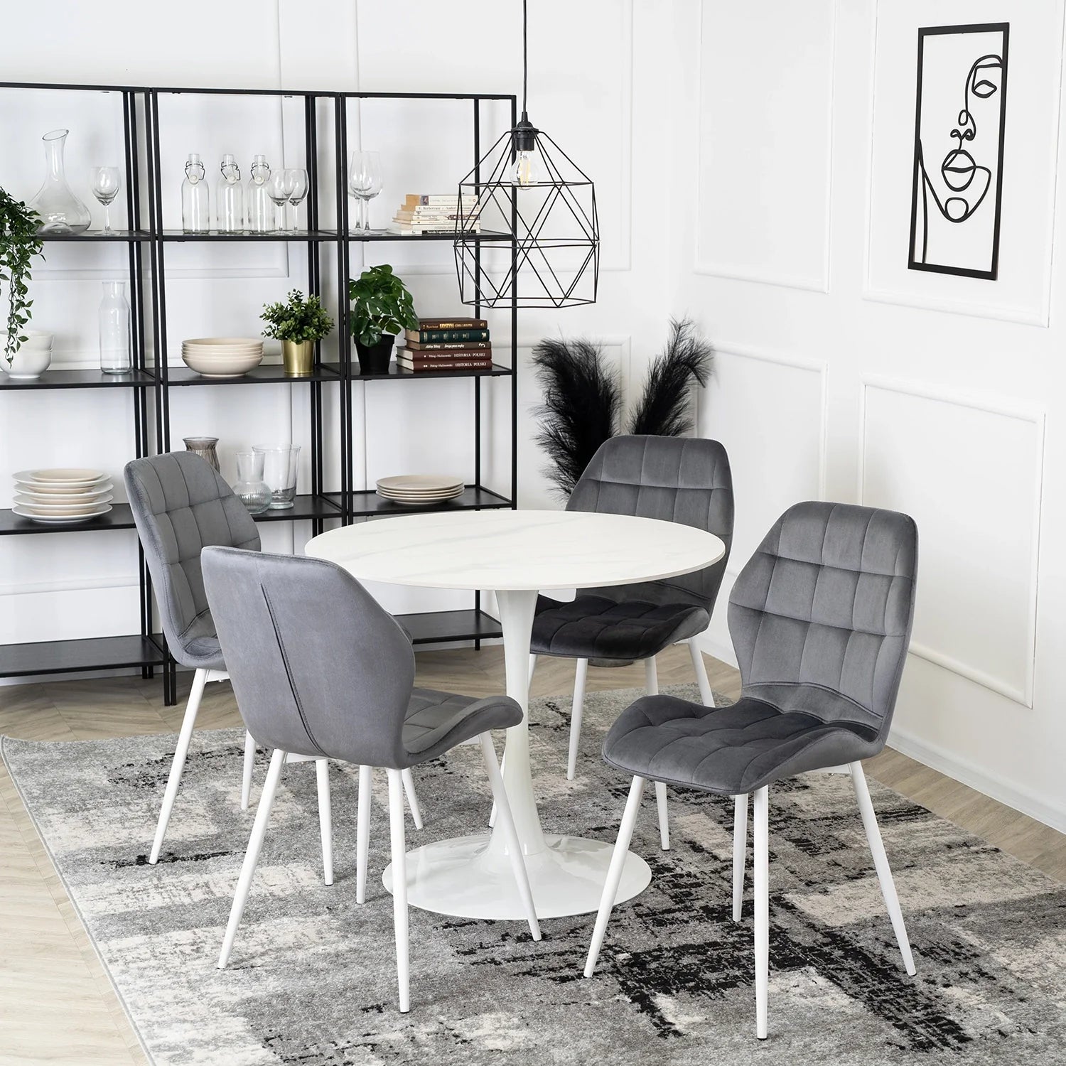 Elite LUCKY Grey Velvet Chair with White Legs – Modern Elegance for Your Space