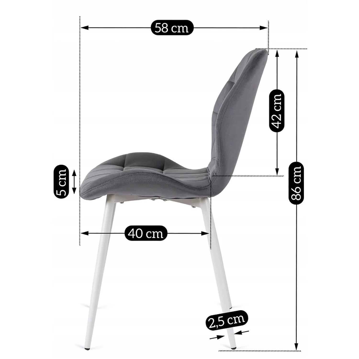Elite LUCKY Grey Velvet Chair with White Legs – Modern Elegance for Your Space