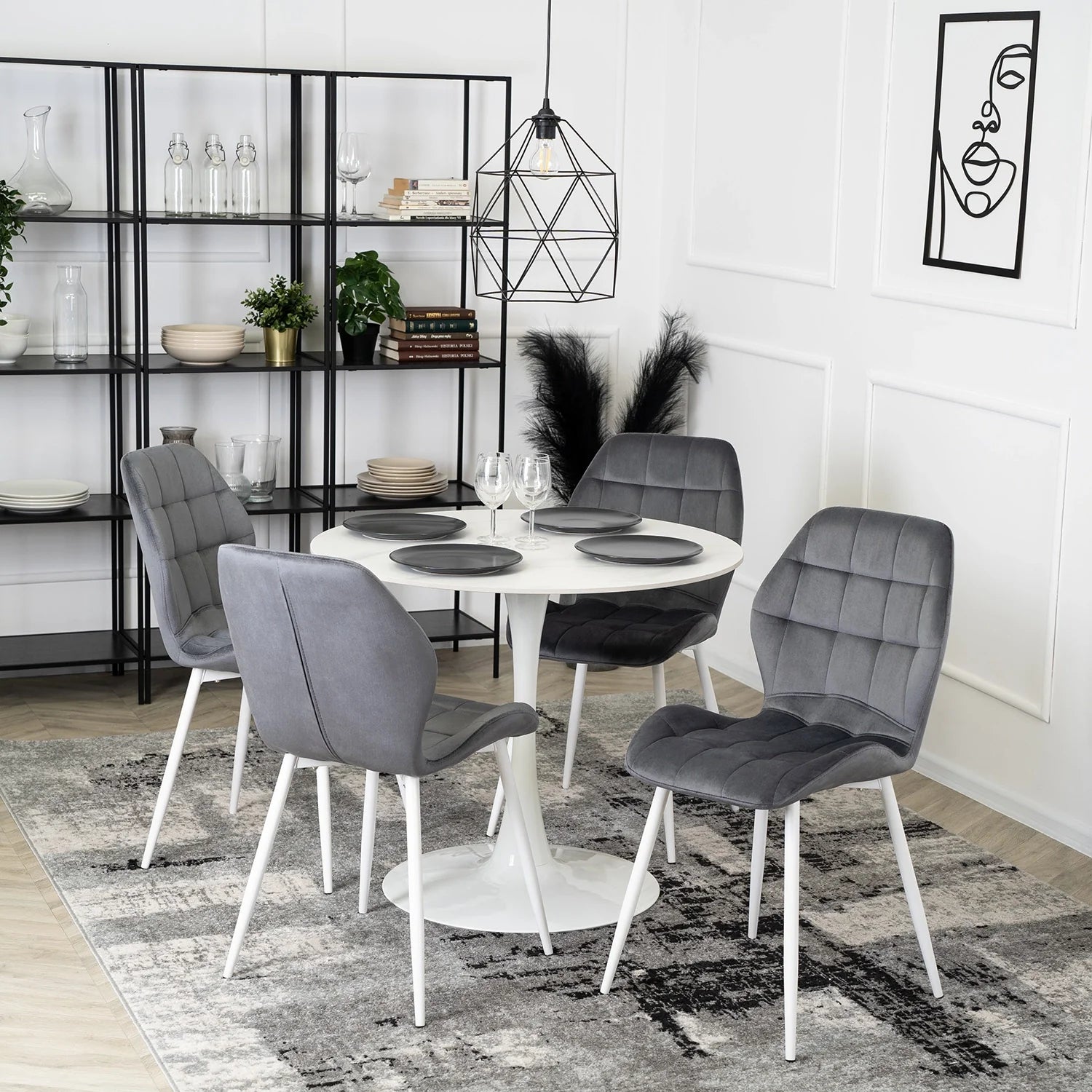Elite LUCKY Grey Velvet Chair with White Legs – Modern Elegance for Your Space