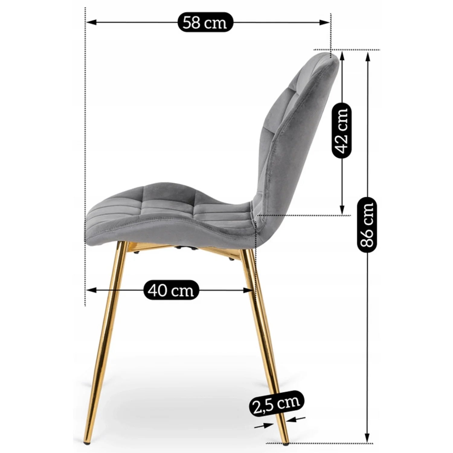 Elite LUCKY Gray Velvet Chair with Gold Legs – Elegant & Modern Seating
