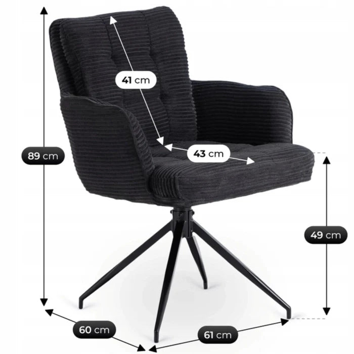 Elite AKITA Modern Upholstered Swivel Chair-Modern Black Corduroy