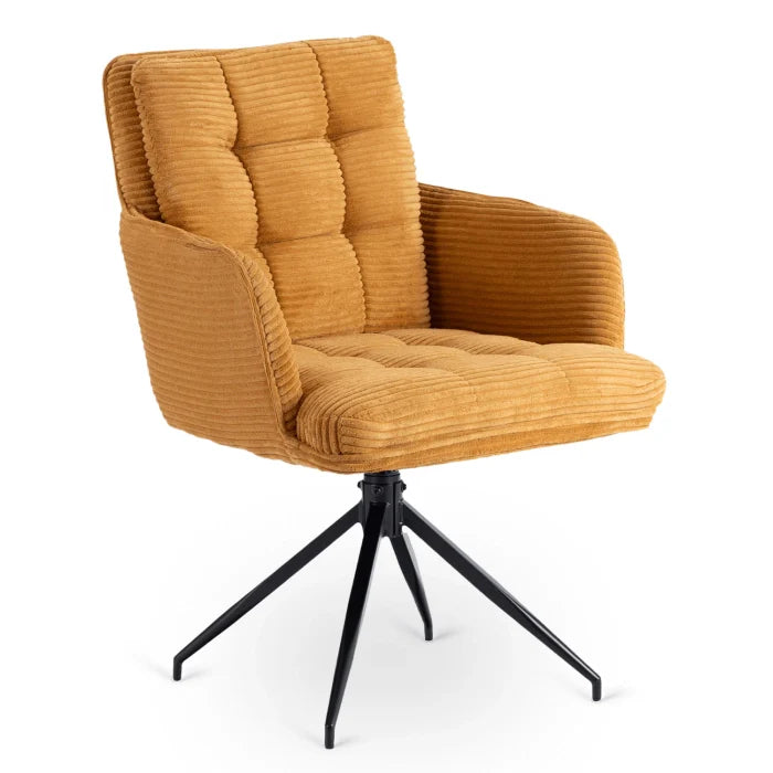 Elite AKITA Modern Upholstered Swivel Chair-Modern Mustard Yellow Corduroy