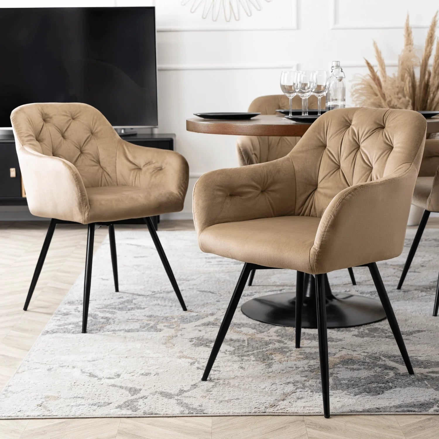 Elite IDA Swivel Chair – Luxurious Beige Velvet Comfort