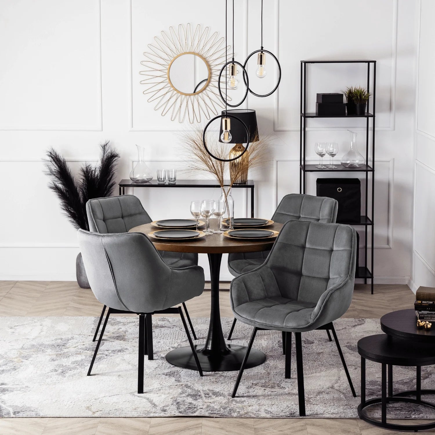 Elite LUNA Grey Velvet Swivel Chair – Modern Comfort with Style