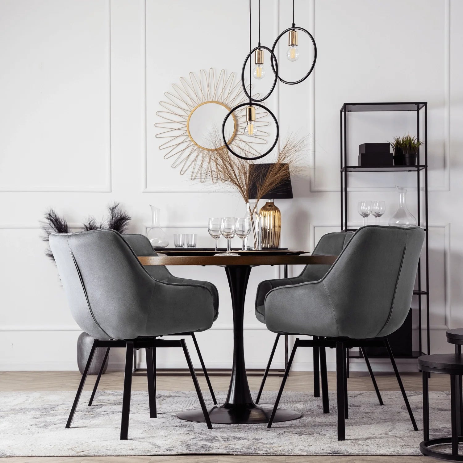 Elite LUNA Grey Velvet Swivel Chair – Modern Comfort with Style