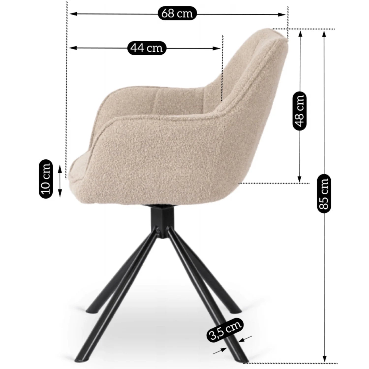 Elite PEONY Swivel Chair – Elegant Beige Bouclé Comfort