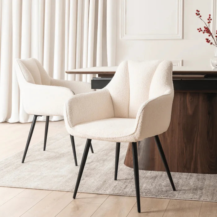 Elite NAWARA Upholstered Dining Chair- Cream Bouclé Modern