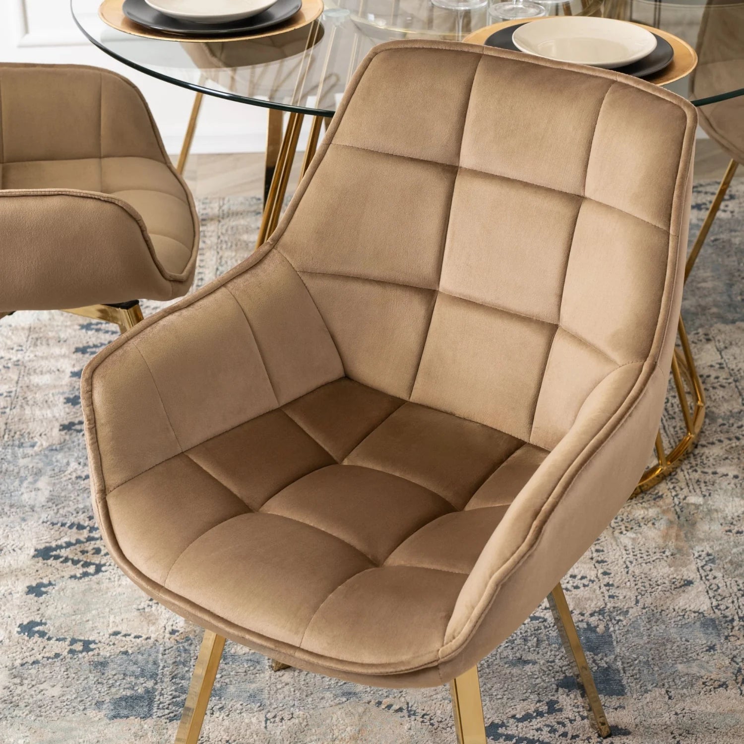 Elite MIA Swivel Velvet Chair – Luxurious Beige & Gold Design