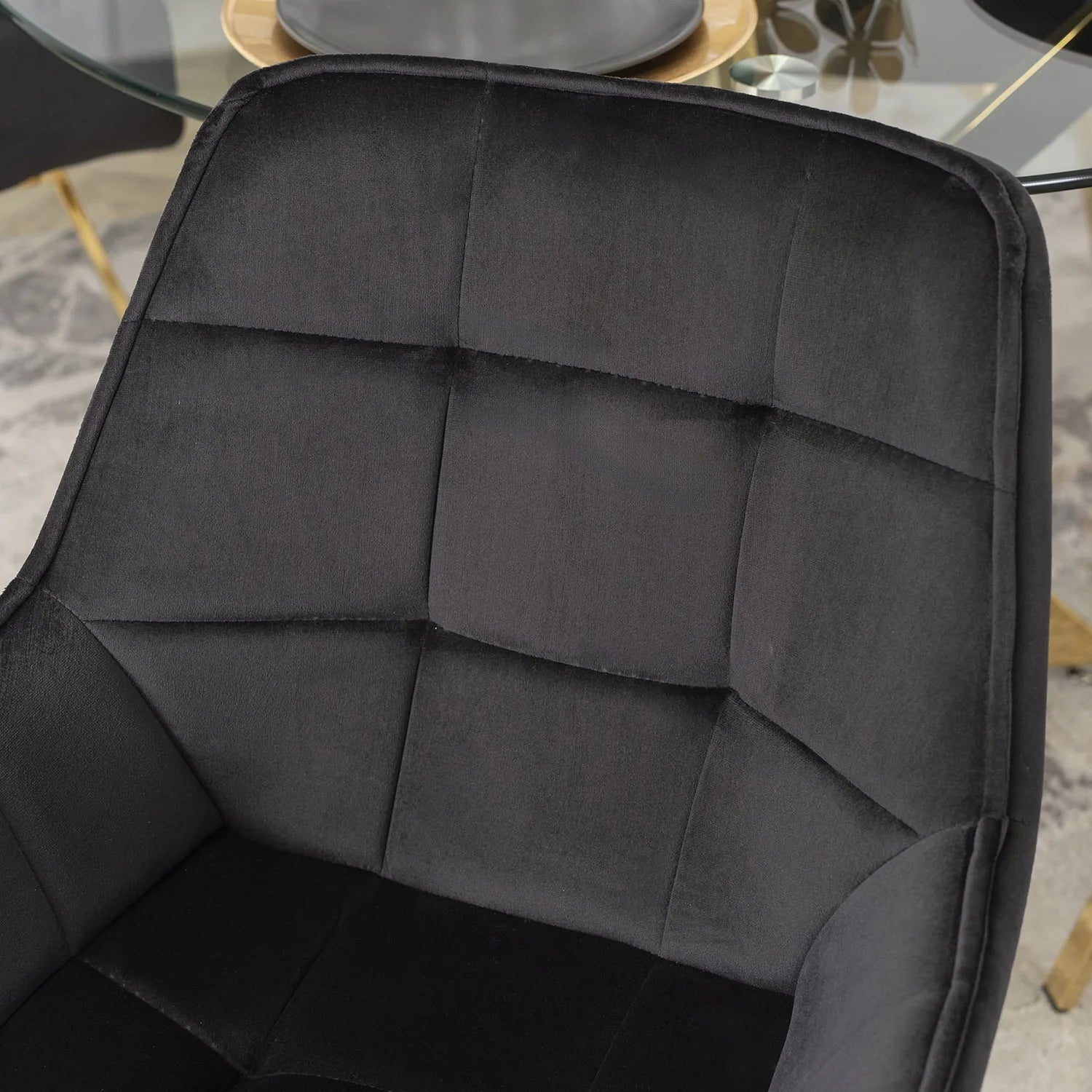Elite MIA Swivel Velvet Chair – Luxurious Black & Gold Design