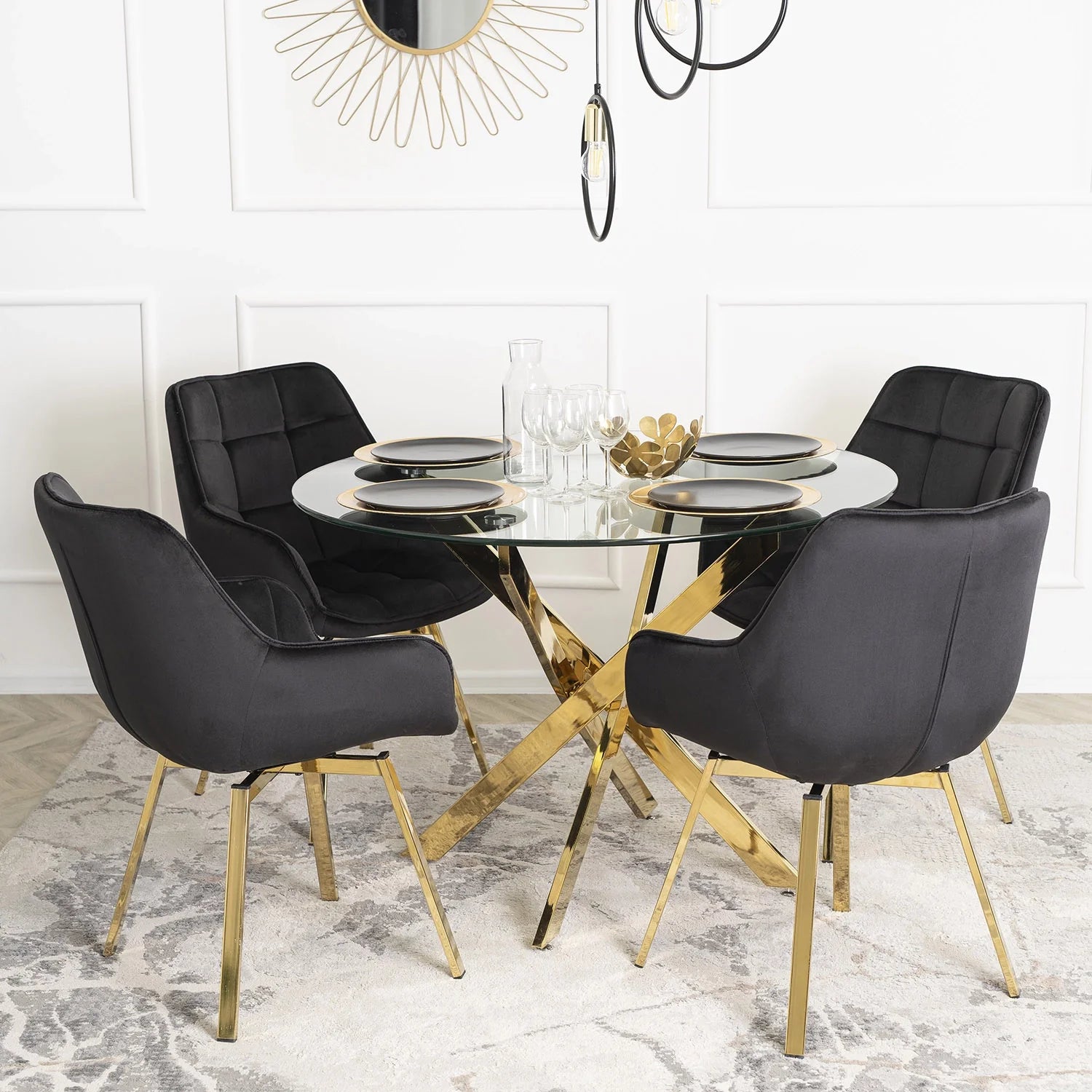 Elite MIA Swivel Velvet Chair – Luxurious Black & Gold Design