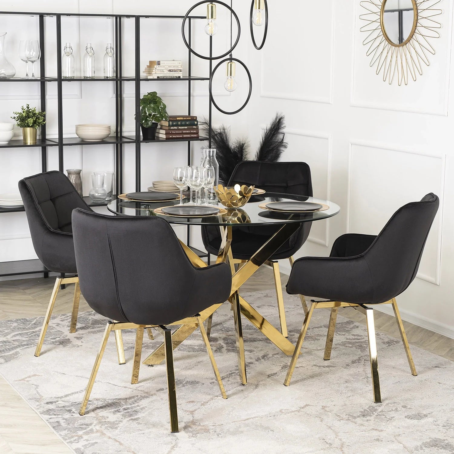 Elite MIA Swivel Velvet Chair – Luxurious Black & Gold Design