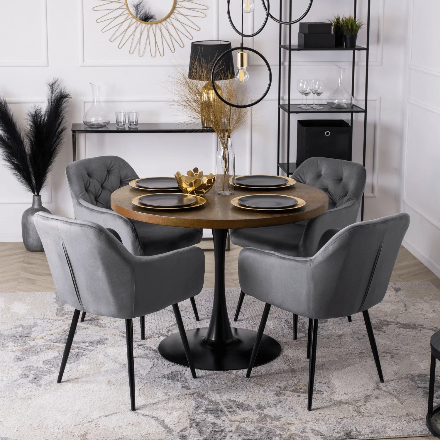 Elite VIKI Grauer Samtstuhl – Eine Mischung aus Eleganz und Komfort