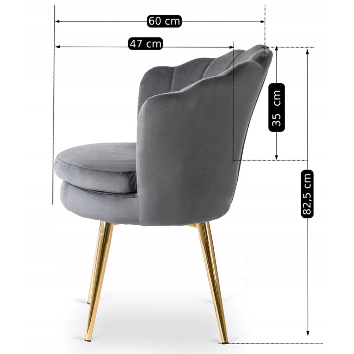 Elite VIOLA Chair – Luxurious Grey Velvet with Gold Legs