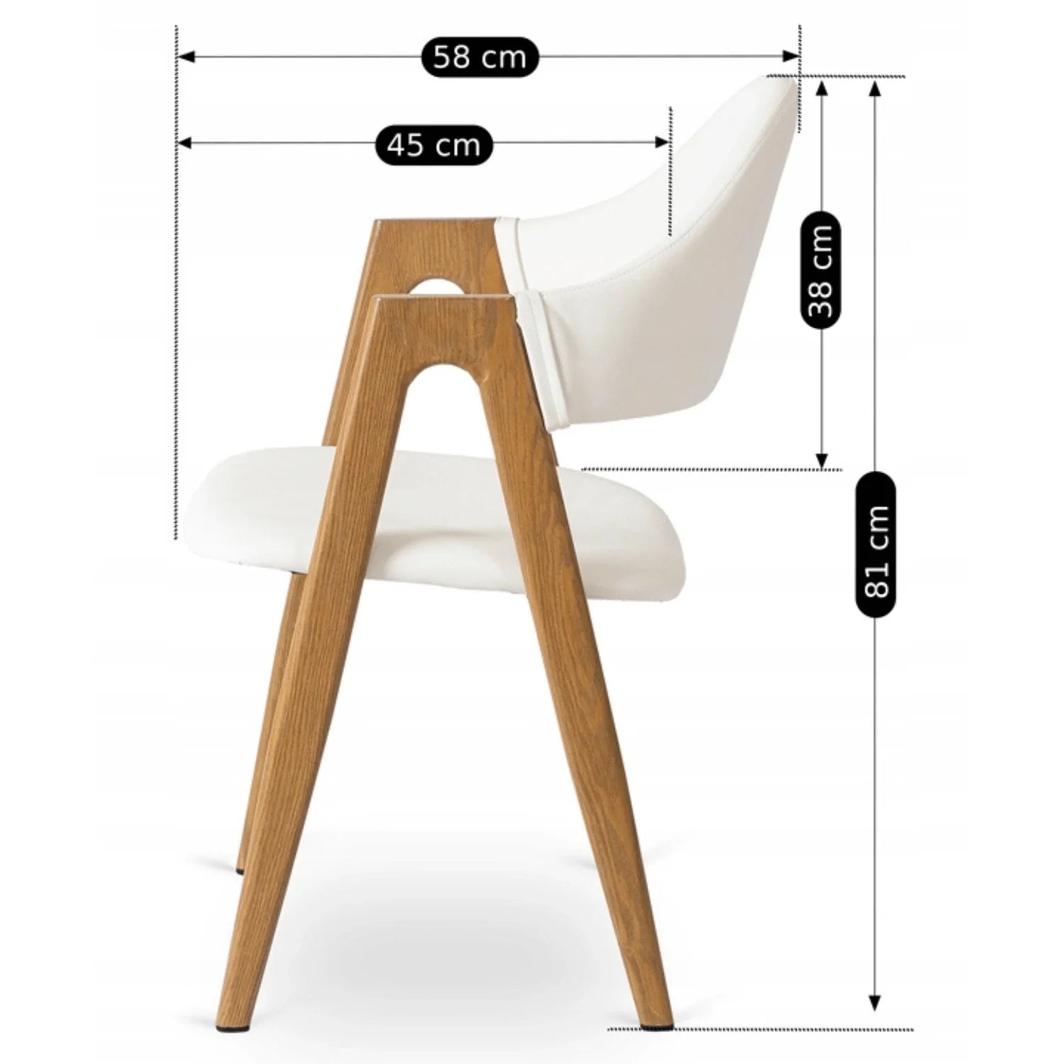 Elite WILLY Stuhl – Weißes Öko-Leder & Gestell aus goldener Eiche