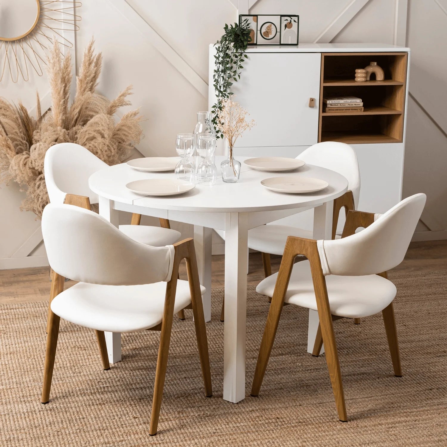 Elite WILLY Stuhl – Weißes Öko-Leder & Gestell aus goldener Eiche