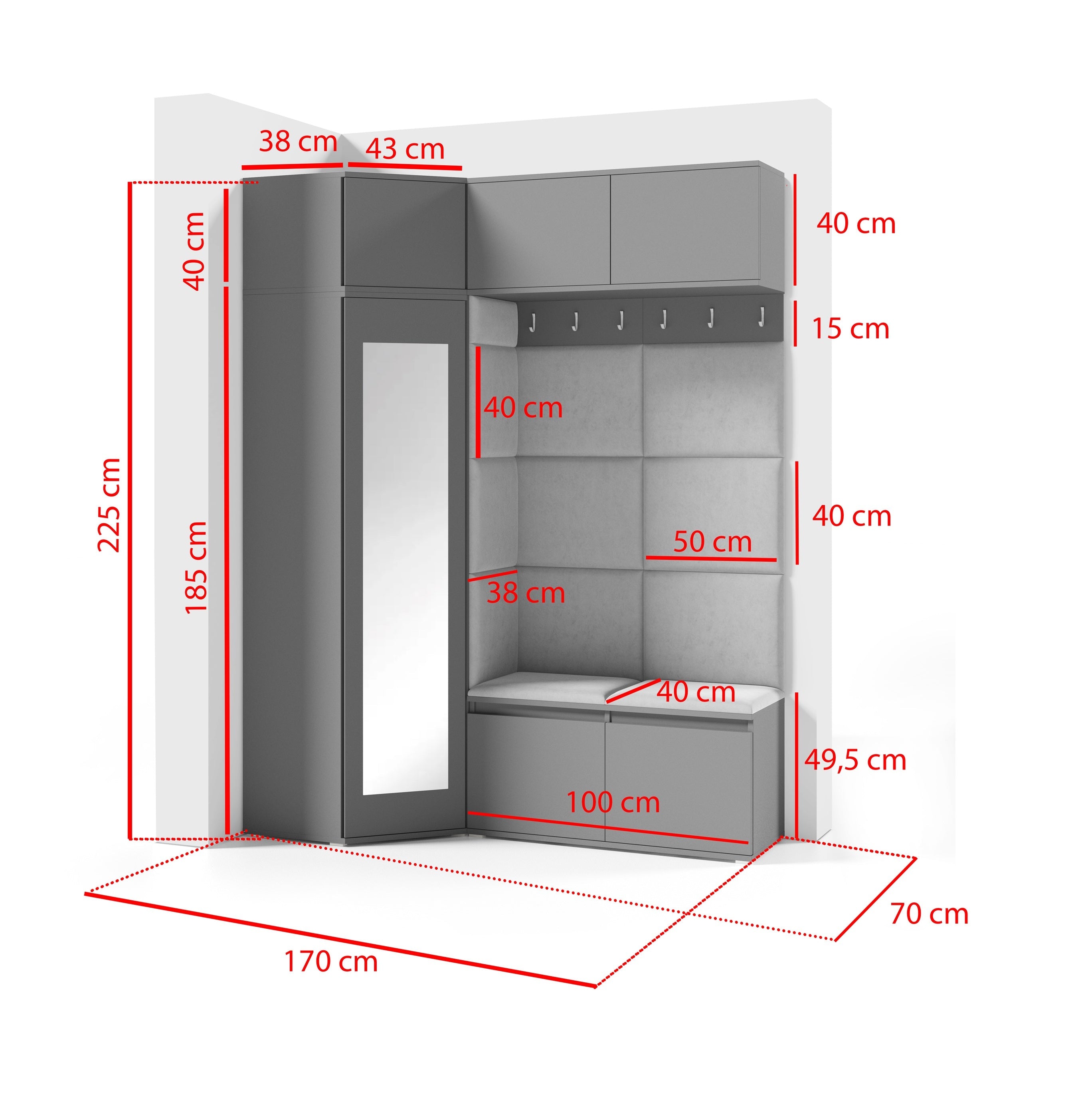 PK Emi 38 Hallway Wardrobe Graphite - Upholstered Panels in Various Colours