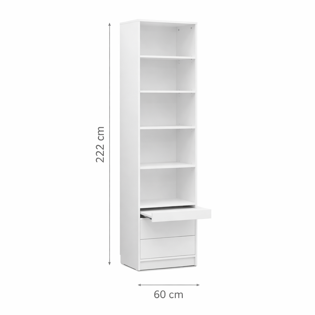 Einfaches offenes Regalsystem mit Schubladen