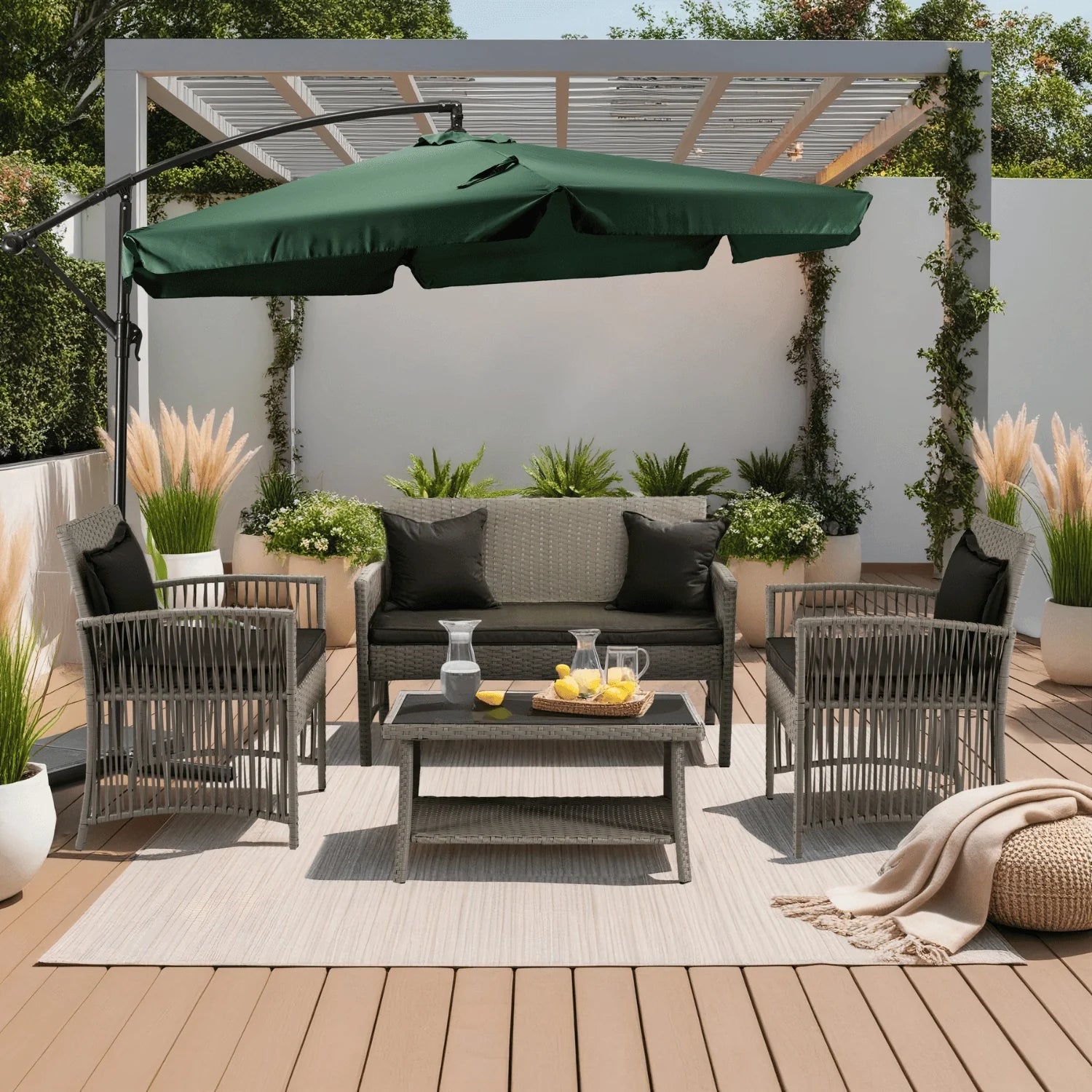 Elite AKRON Garden Umbrella Green - Large Waterproof Outdoor Parasol