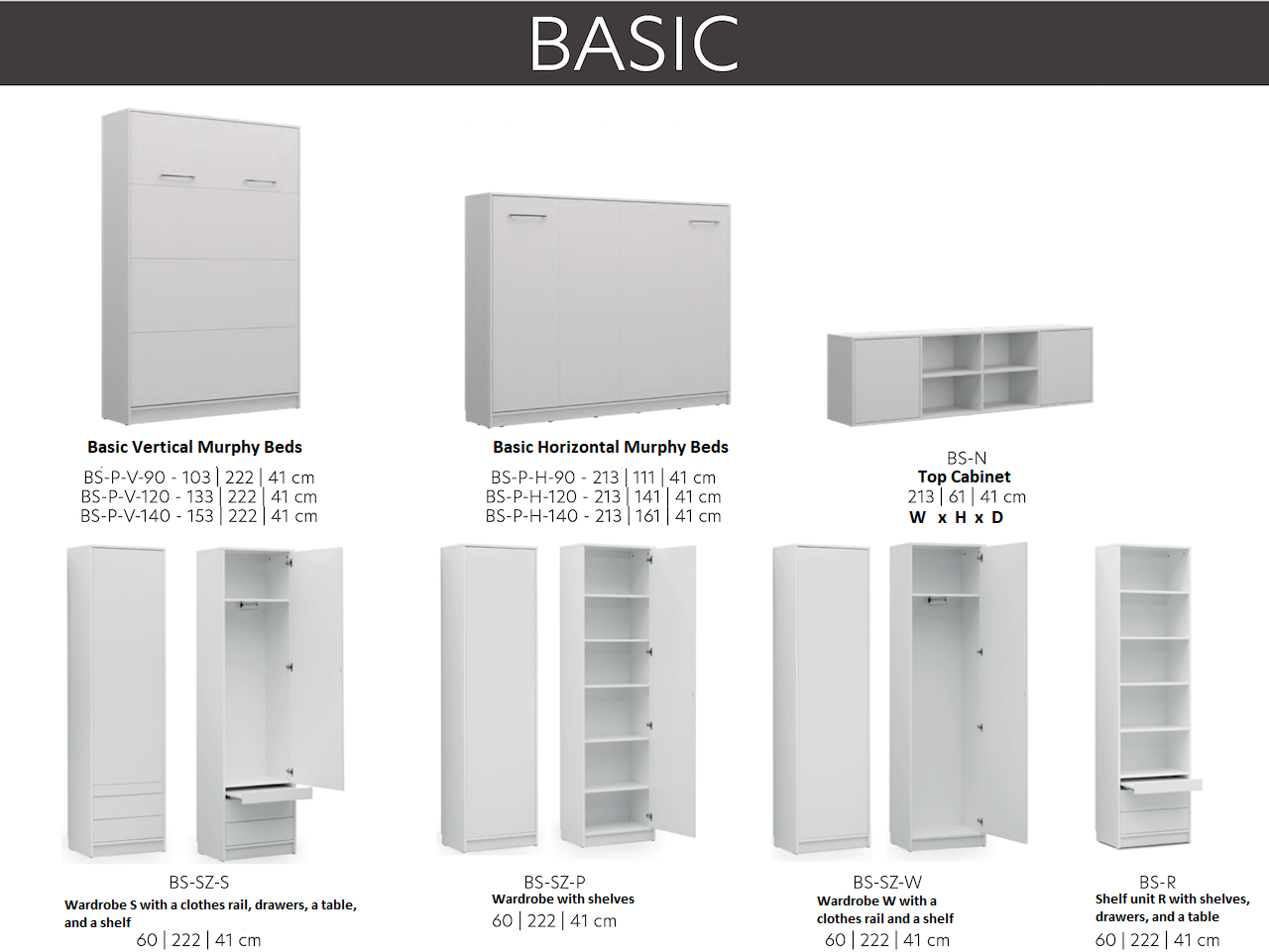 Individualisierbares Schrankbett Horizontal Basismöbel-Set Congo 90, 120, 140 x 200 cm
