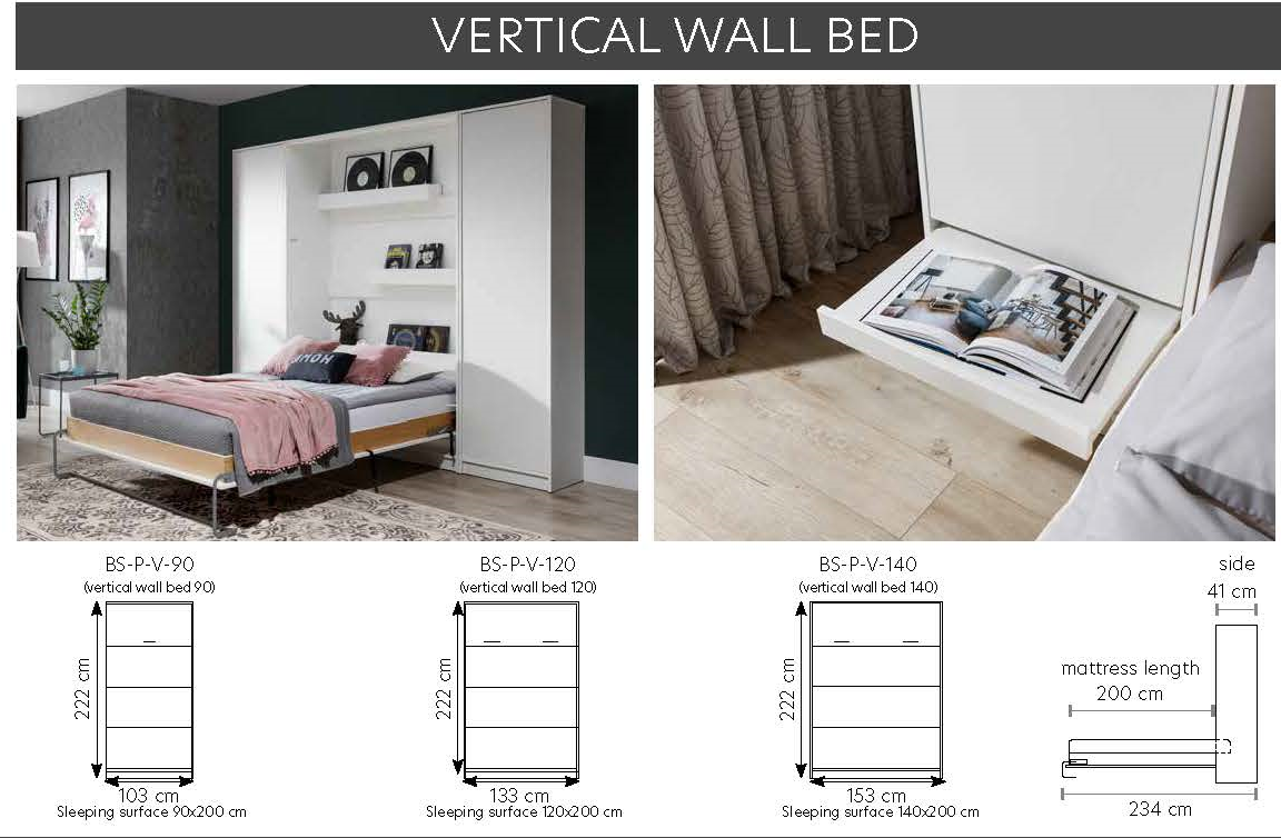 NE Schrankbett Vertikal Basic Weiß Glanz 90,120,140 x 200 cm