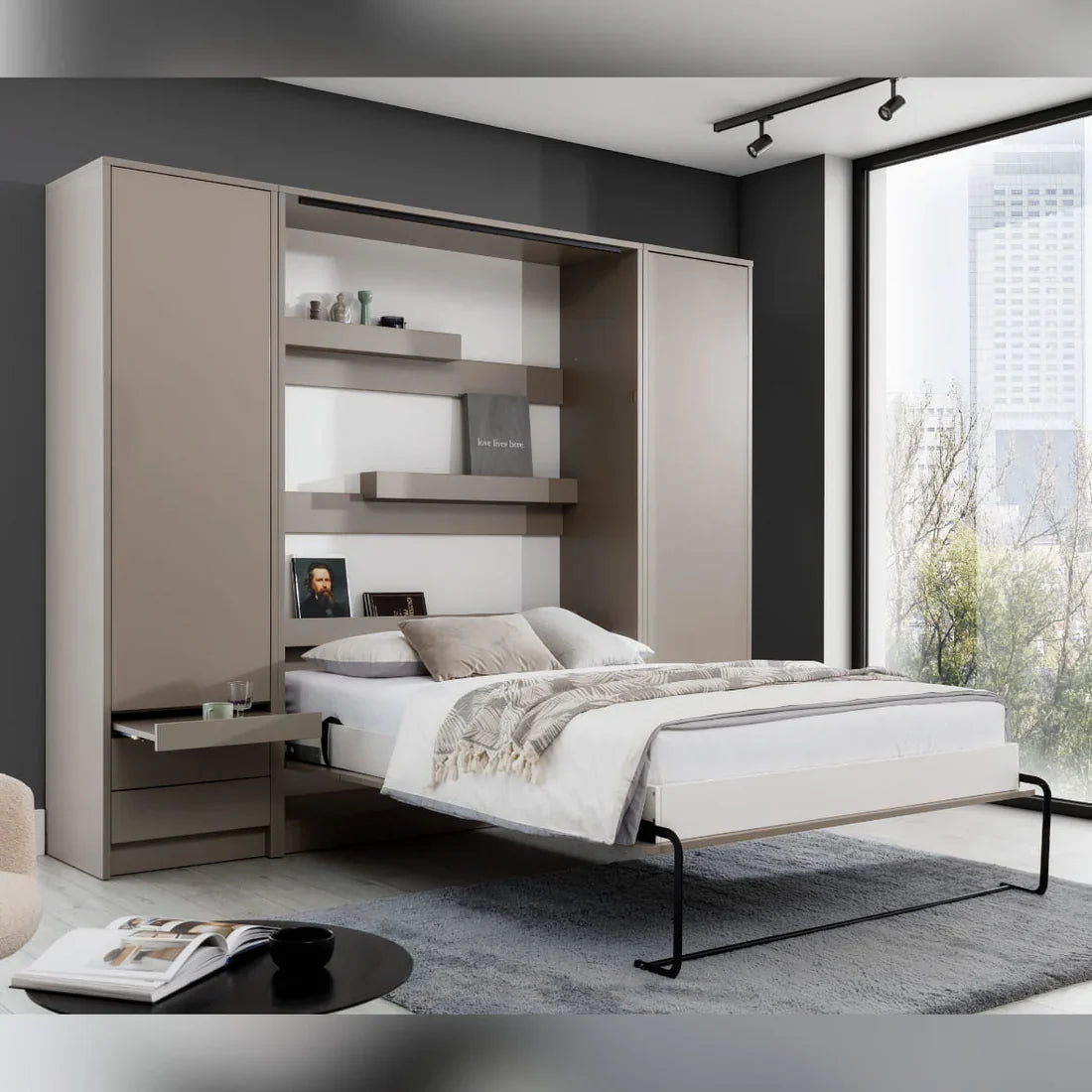 Customizable Genius Murphy Bed Set with Sofa 140×200 cm – Cashmere
