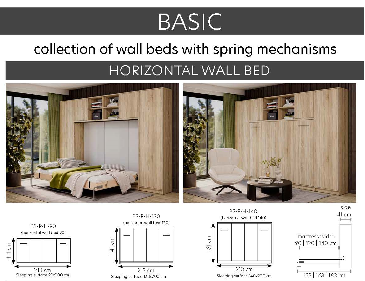 NE Schrankbett Horizontal Mattweiß 90,120 oder 140 x 200 cm