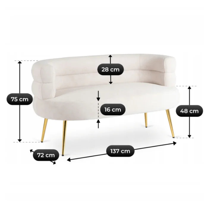 ELITE NANTES Two-Seater Sofa for Living Room -Cream/Gold Modern