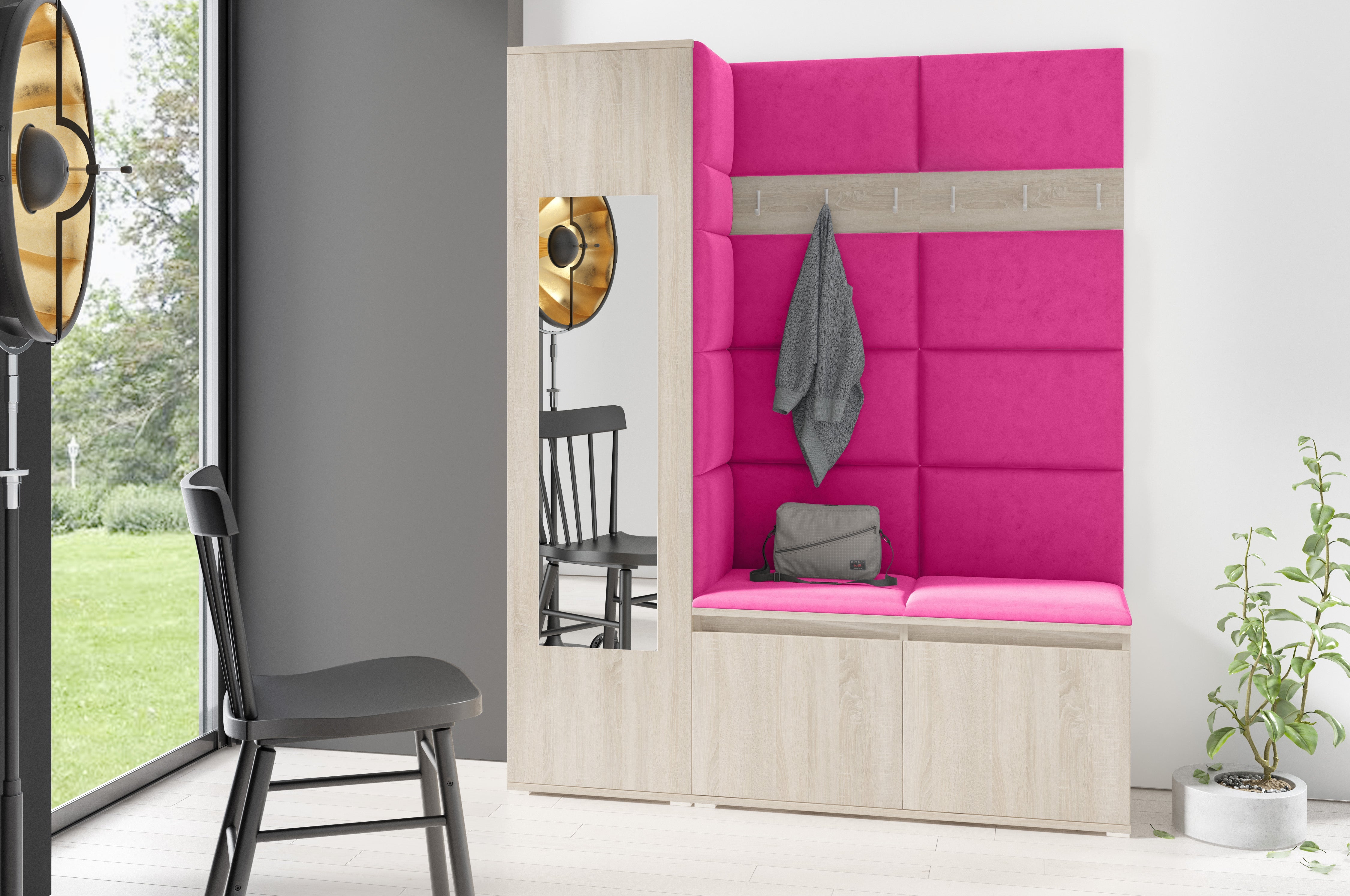 PK Emi 14 Flurgarderobe Sonoma - Polsterpaneele in verschiedenen Farben