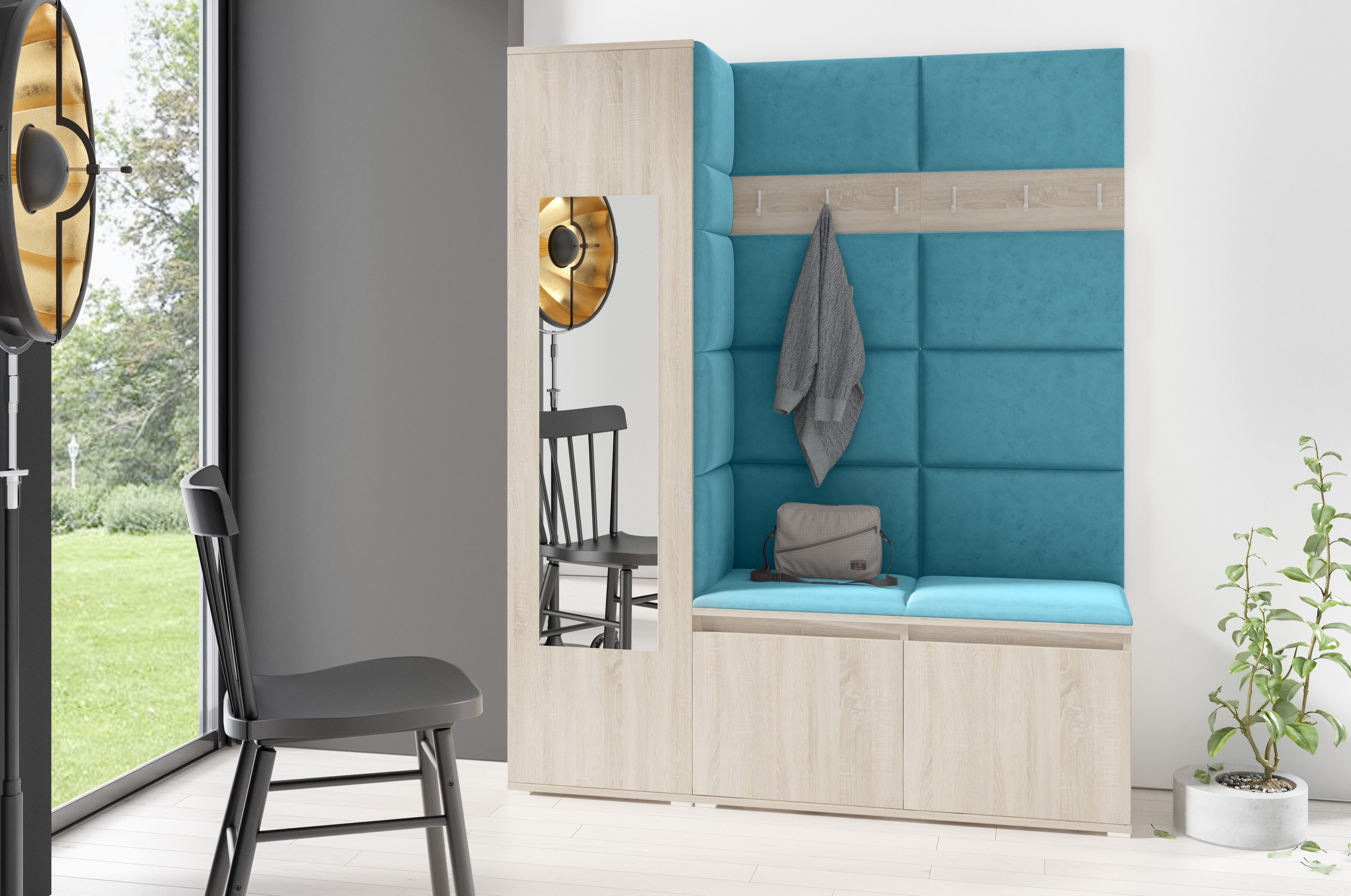 PK Emi 14 Flurgarderobe Sonoma - Polsterpaneele in verschiedenen Farben