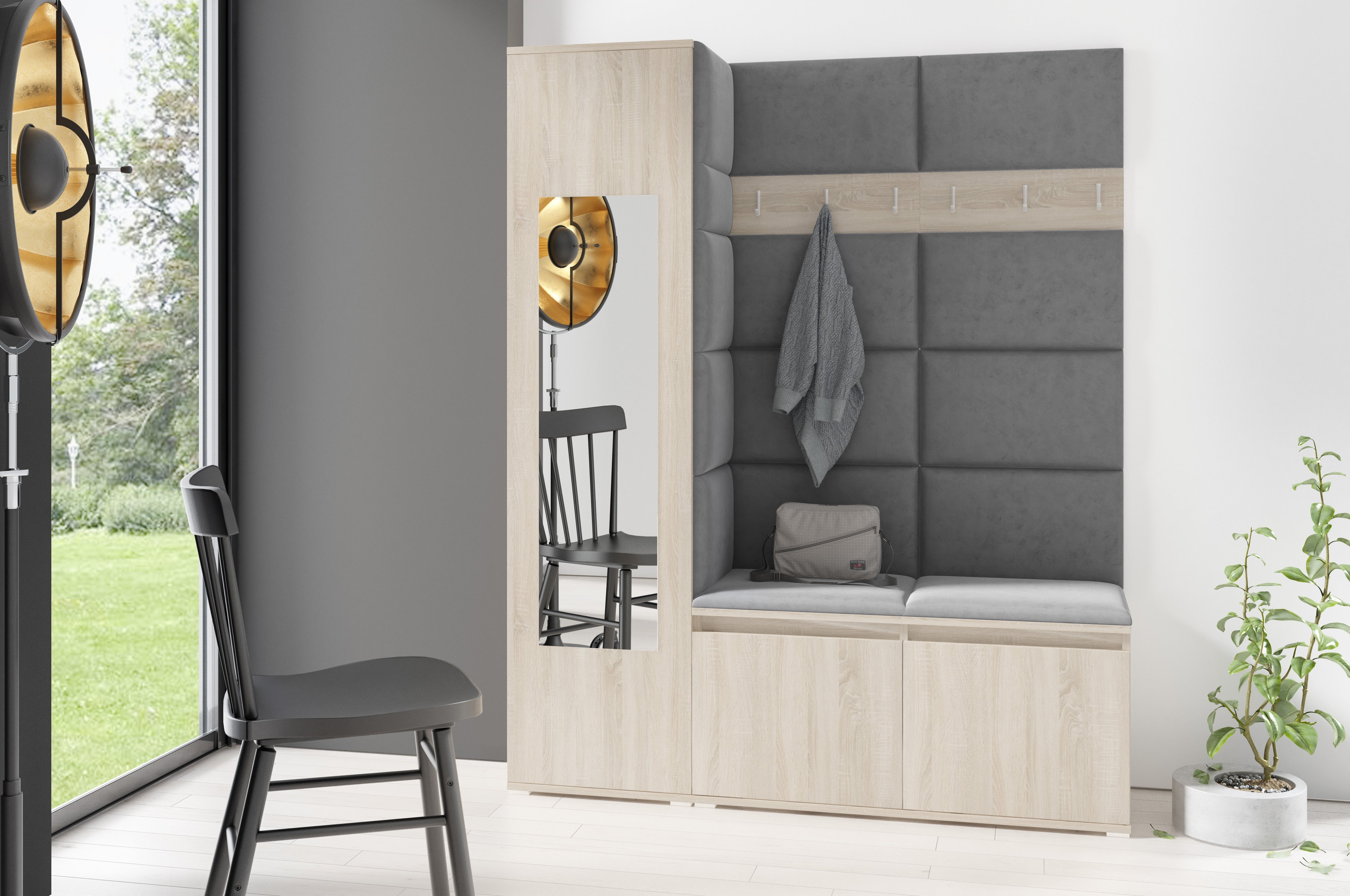 PK Emi 14 Flurgarderobe Sonoma - Polsterpaneele in verschiedenen Farben