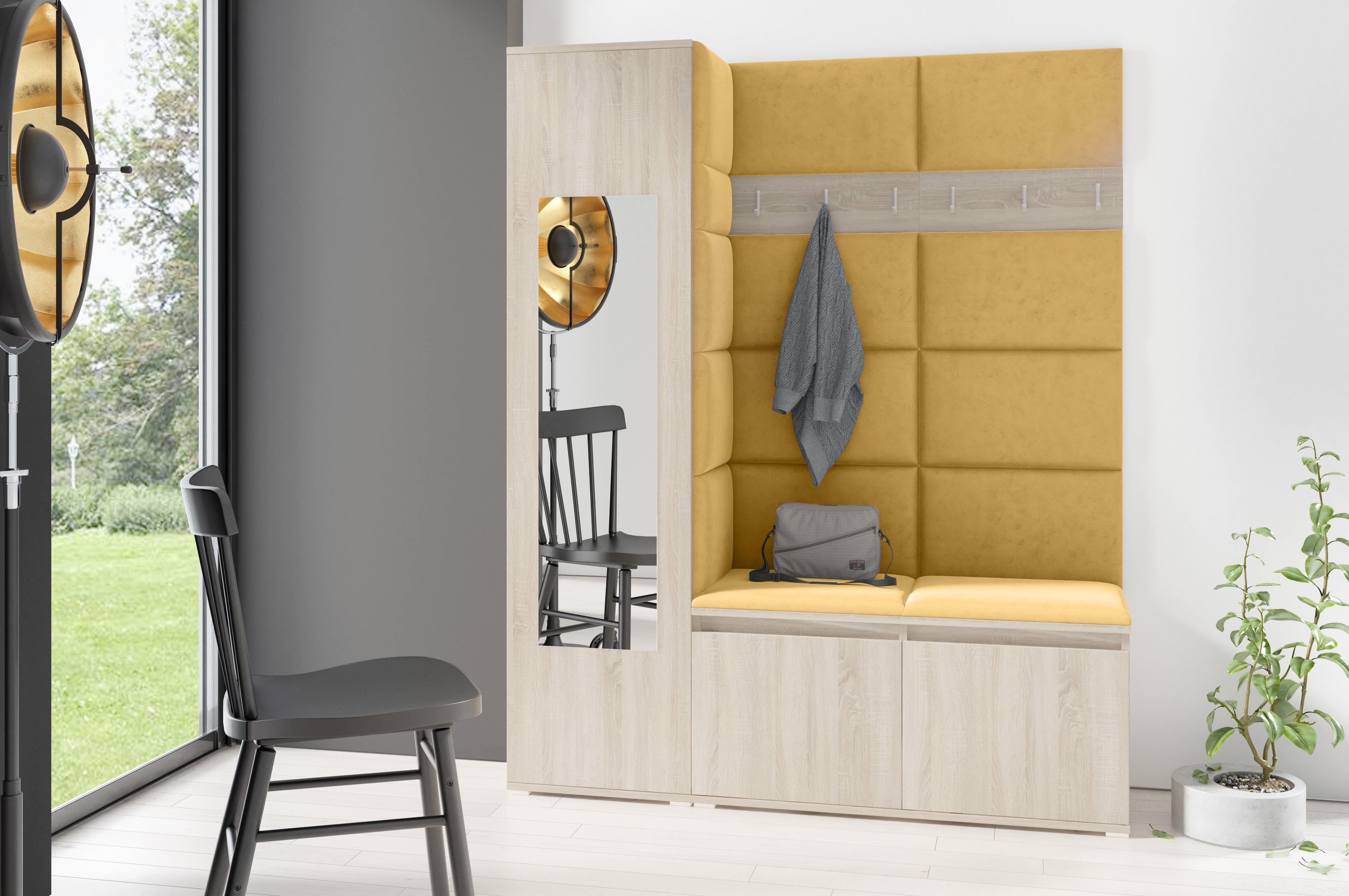 PK Emi 14 Flurgarderobe Sonoma - Polsterpaneele in verschiedenen Farben