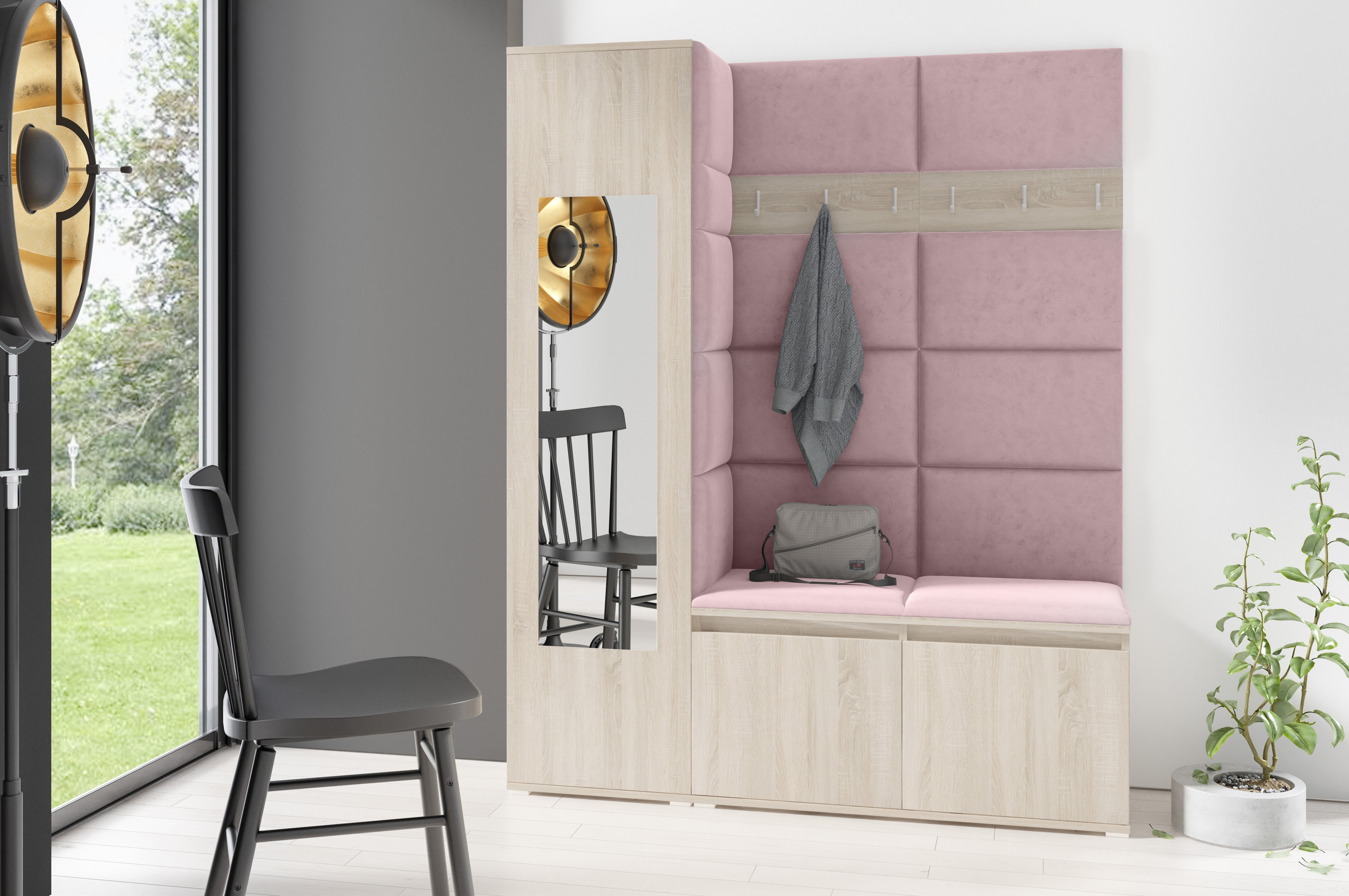 PK Emi 14 Flurgarderobe Sonoma - Polsterpaneele in verschiedenen Farben