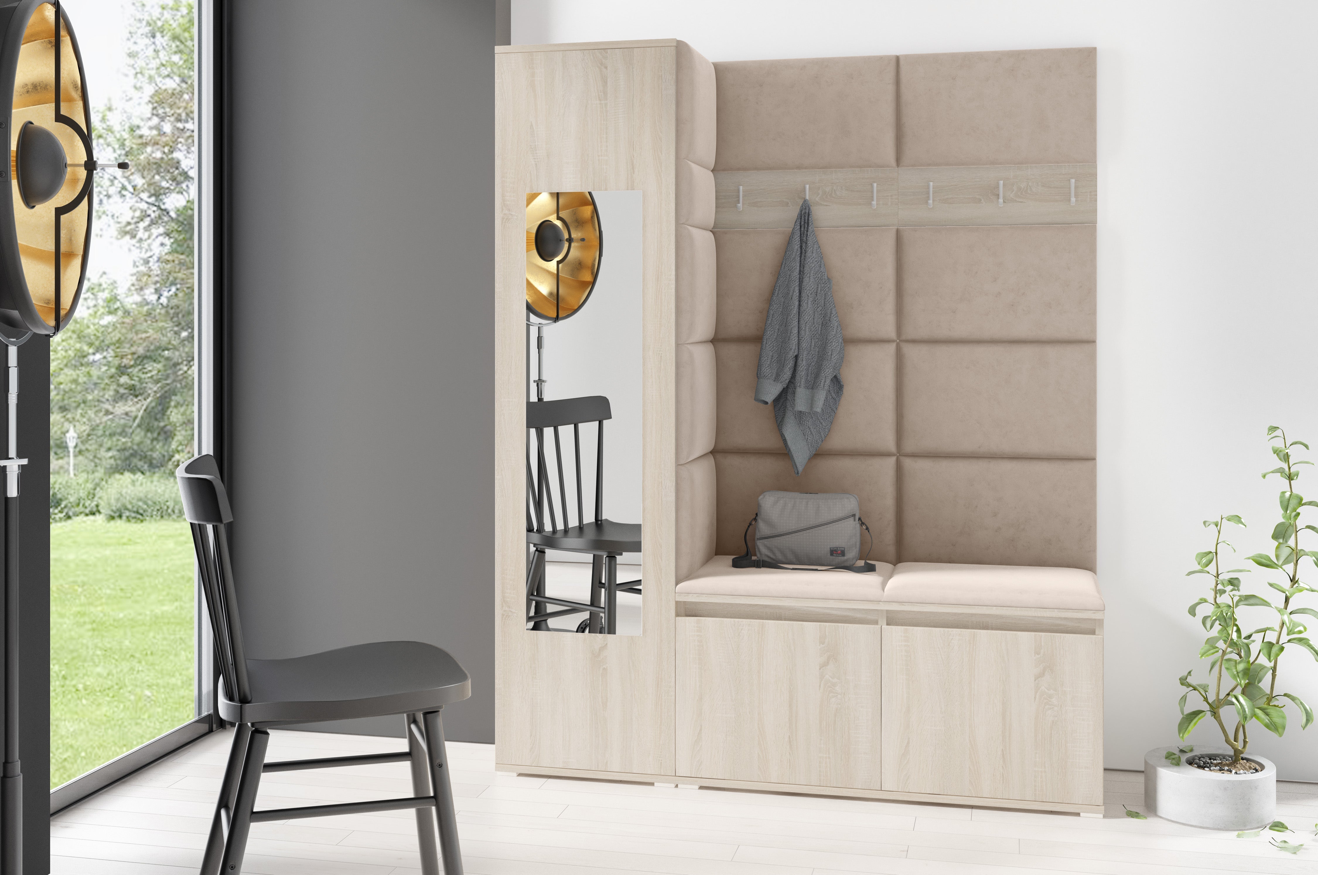 PK Emi 14 Flurgarderobe Sonoma - Polsterpaneele in verschiedenen Farben