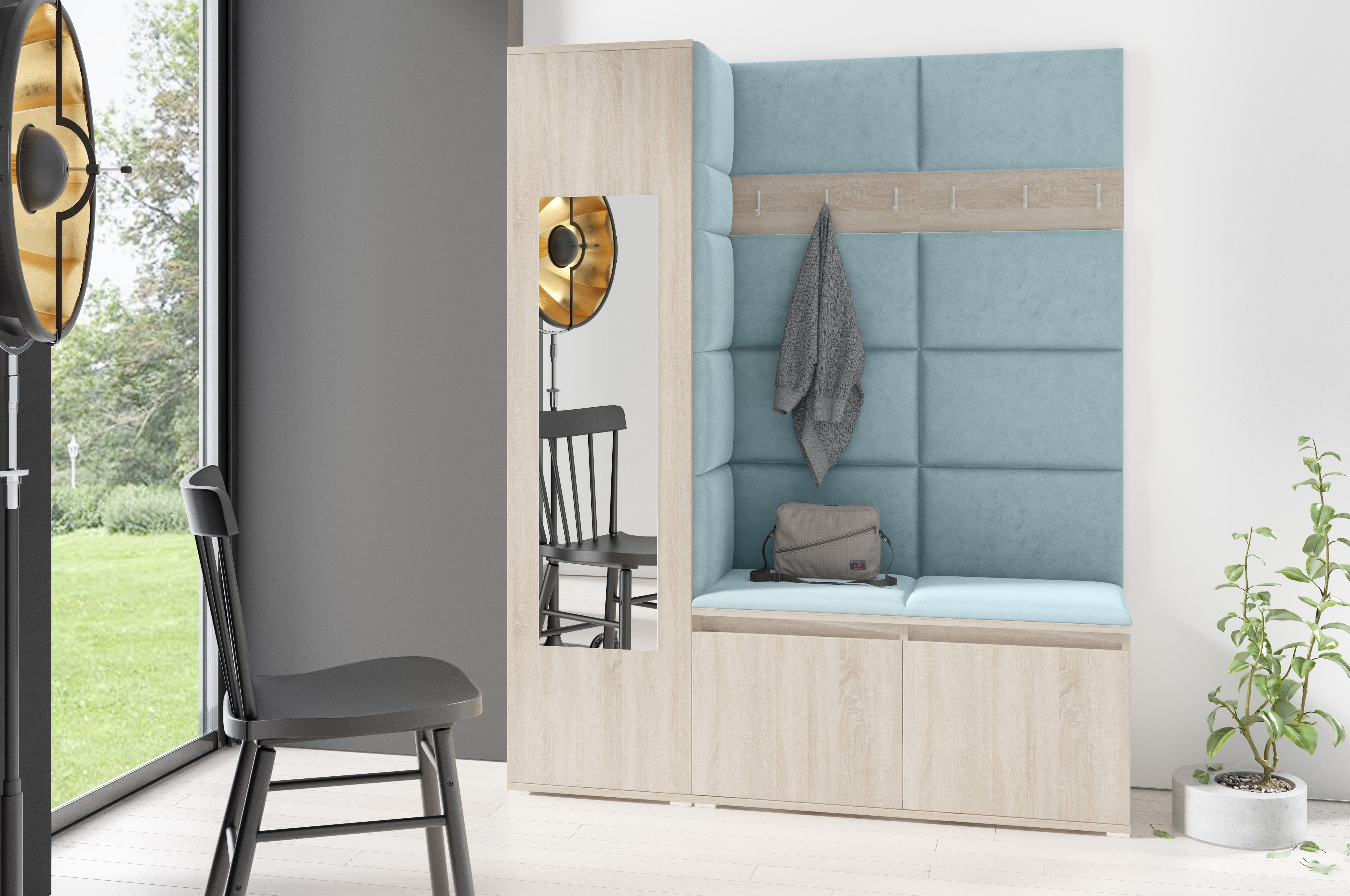 PK Emi 14 Flurgarderobe Sonoma - Polsterpaneele in verschiedenen Farben