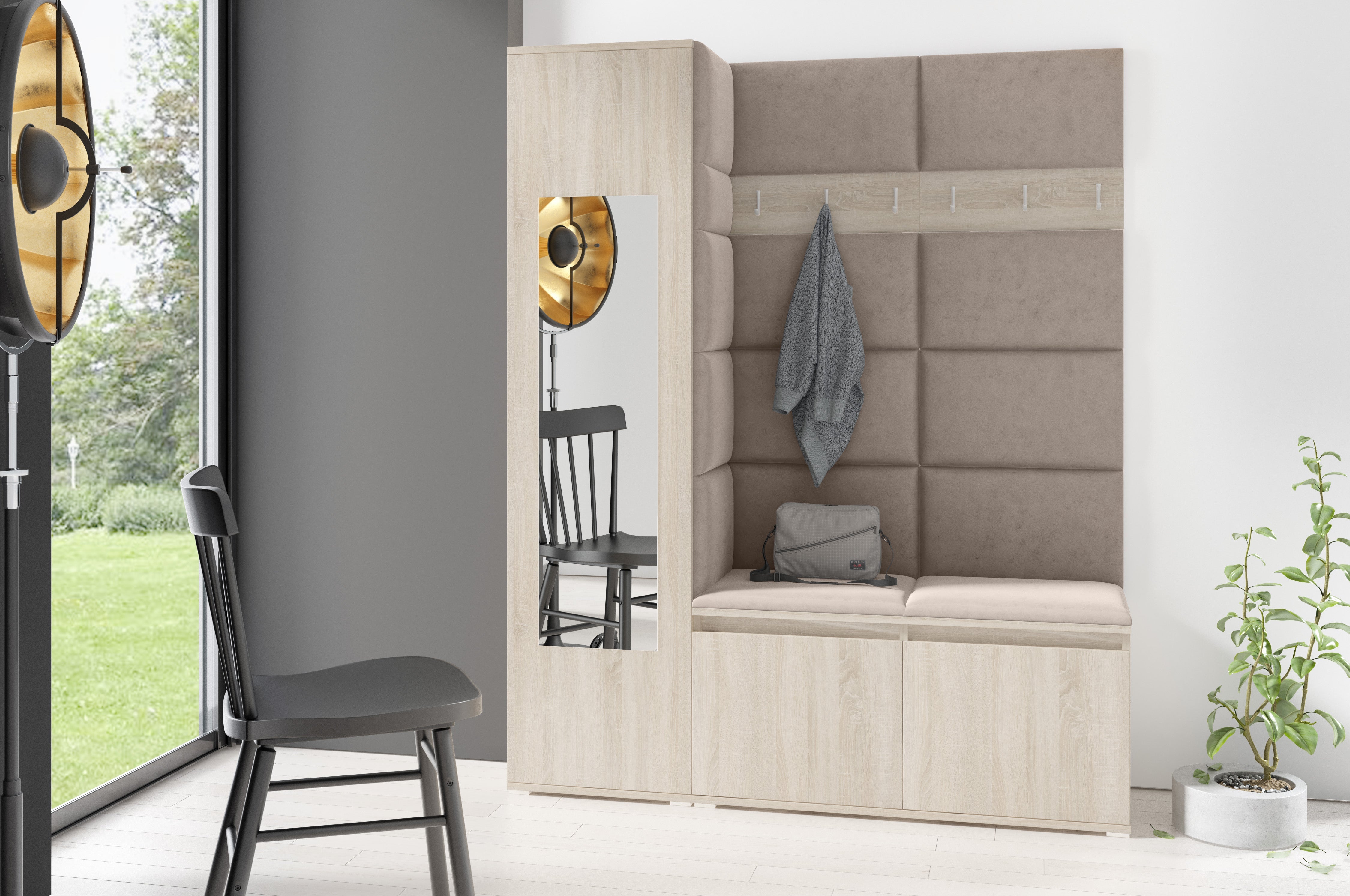 PK Emi 14 Flurgarderobe Sonoma - Polsterpaneele in verschiedenen Farben