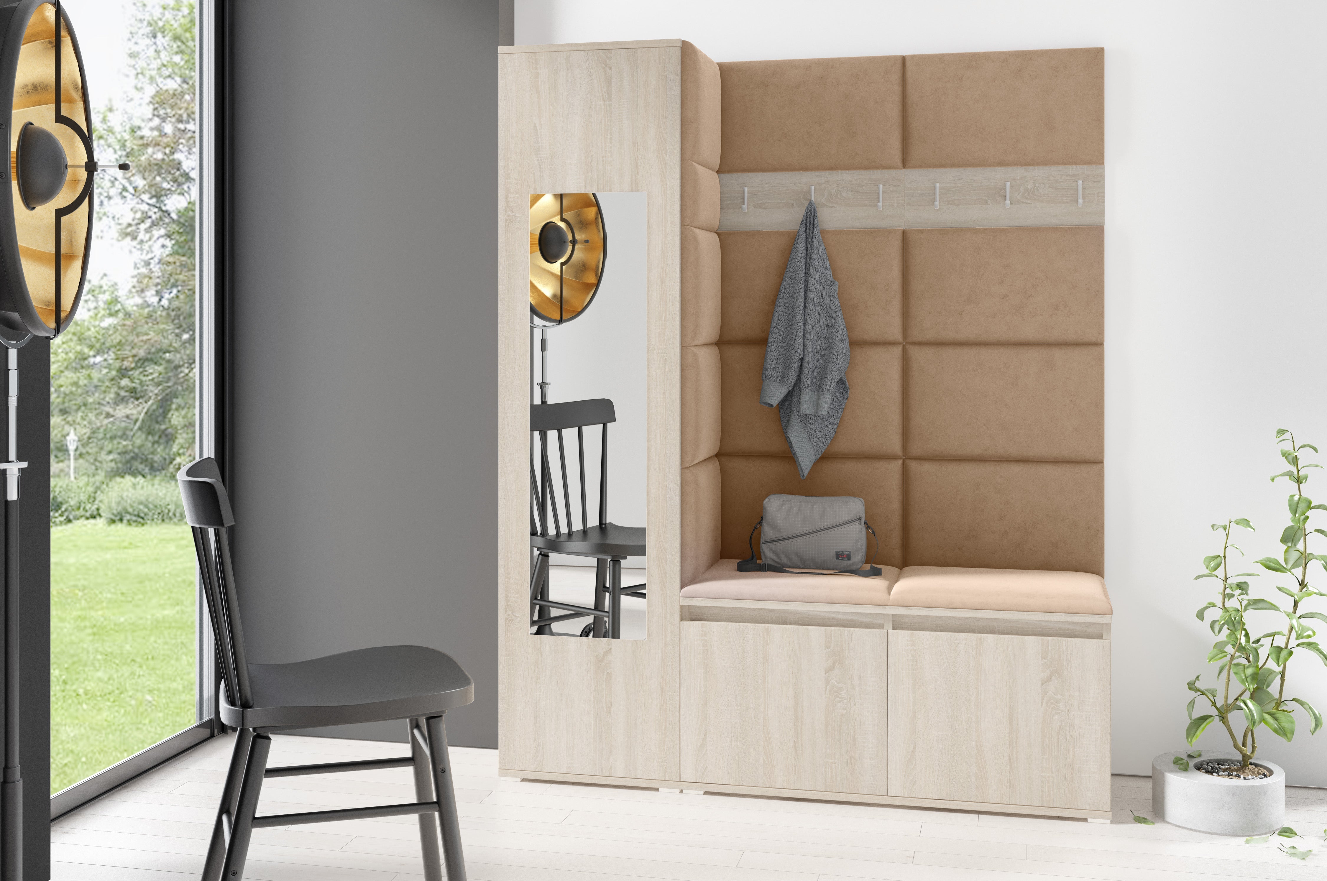 PK Emi 14 Flurgarderobe Sonoma - Polsterpaneele in verschiedenen Farben